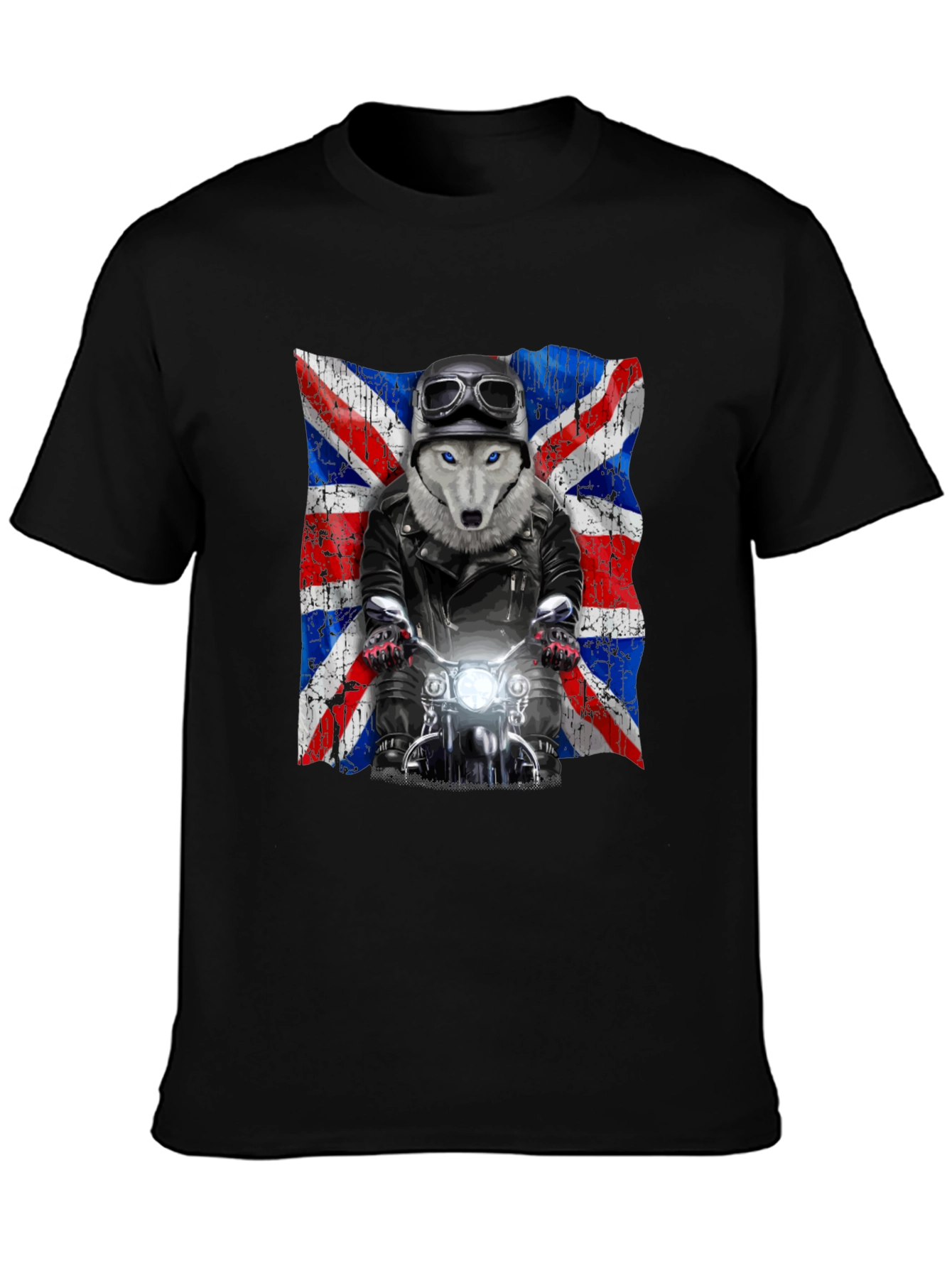 Wolf Rider T-Shirt - UK Flag Motorcycle Design