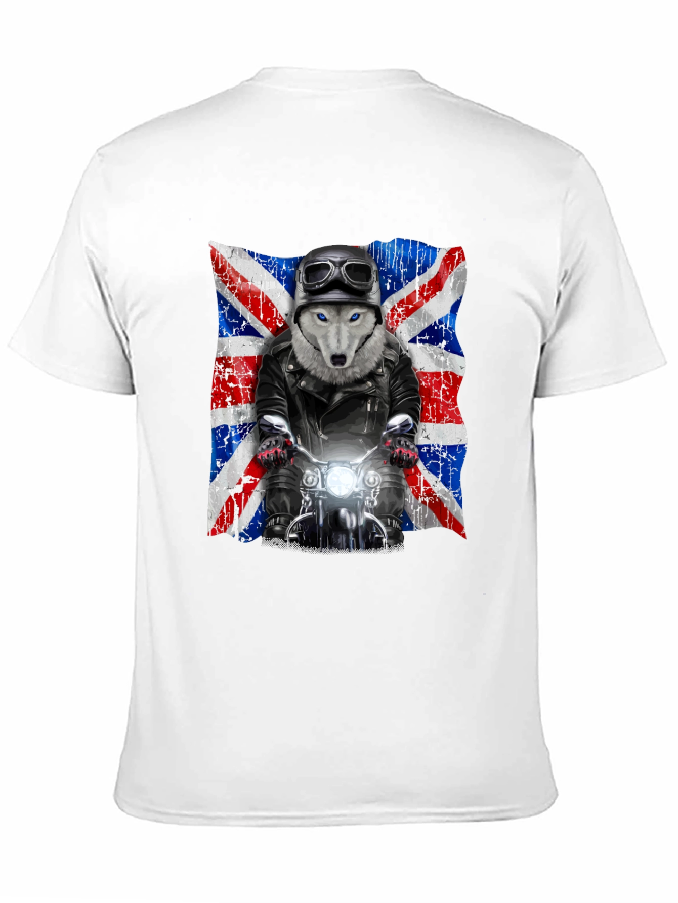 Wolf Rider T-Shirt - UK Flag Motorcycle Design