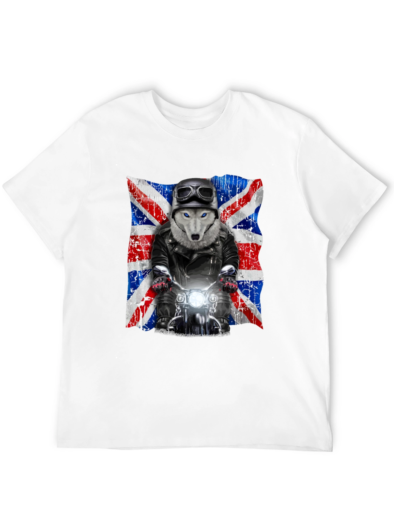 Wolf Rider T-Shirt - UK Flag Motorcycle Design