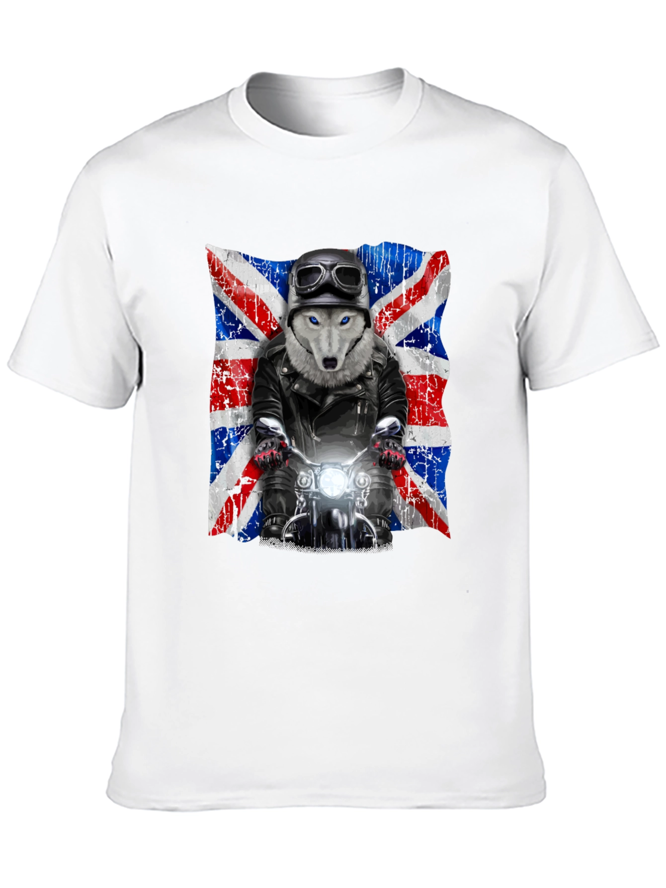 Wolf Rider T-Shirt - UK Flag Motorcycle Design
