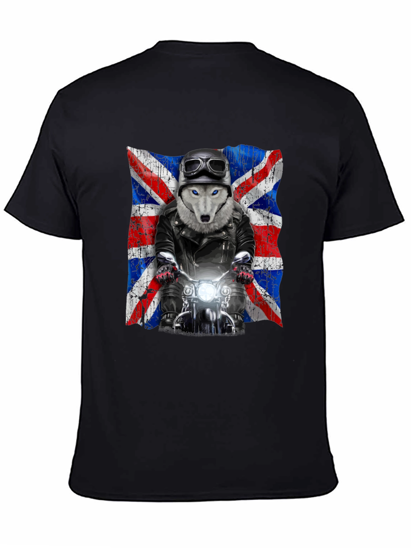 Wolf Rider T-Shirt - UK Flag Motorcycle Design