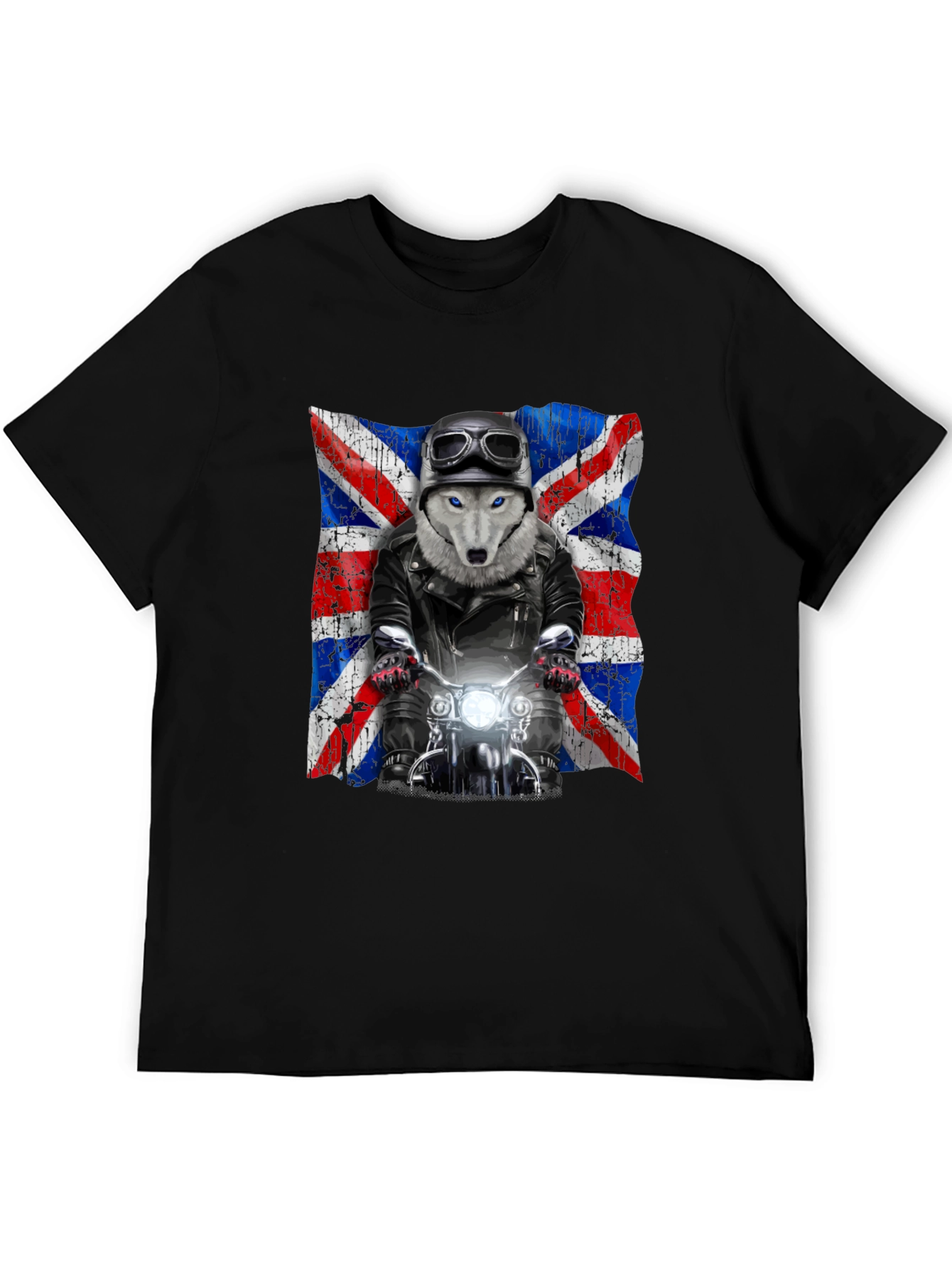 Wolf Rider T-Shirt - UK Flag Motorcycle Design