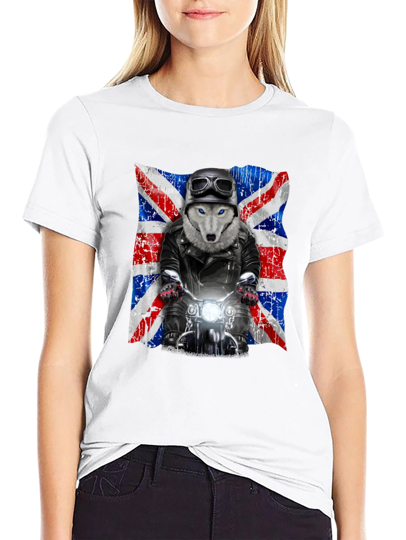 Wolf Rider T-Shirt - UK Flag Motorcycle Design