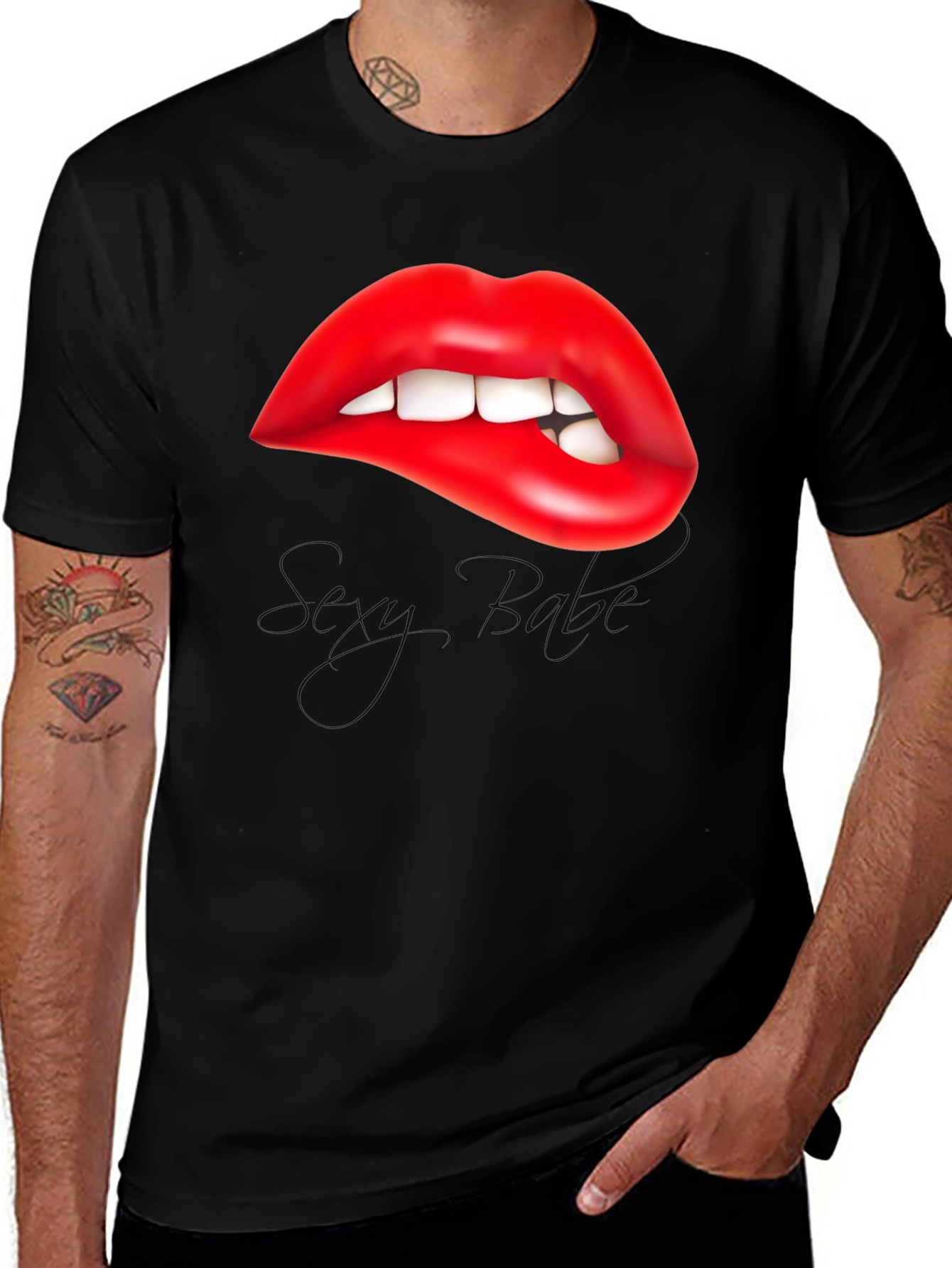 Red Lips Biting Lip Graphic Tee