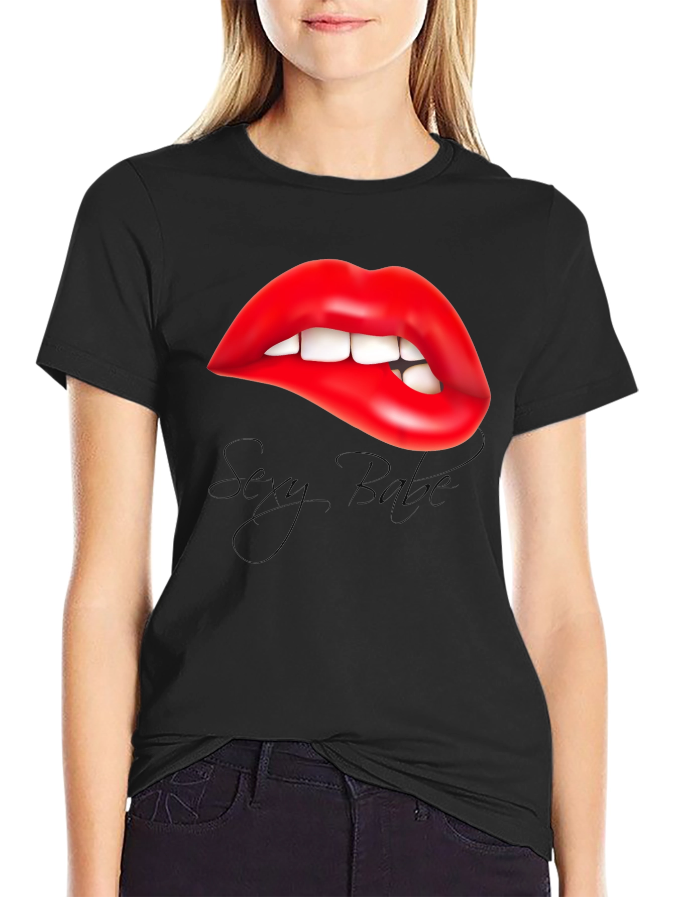 Red Lips Biting Lip Graphic Tee