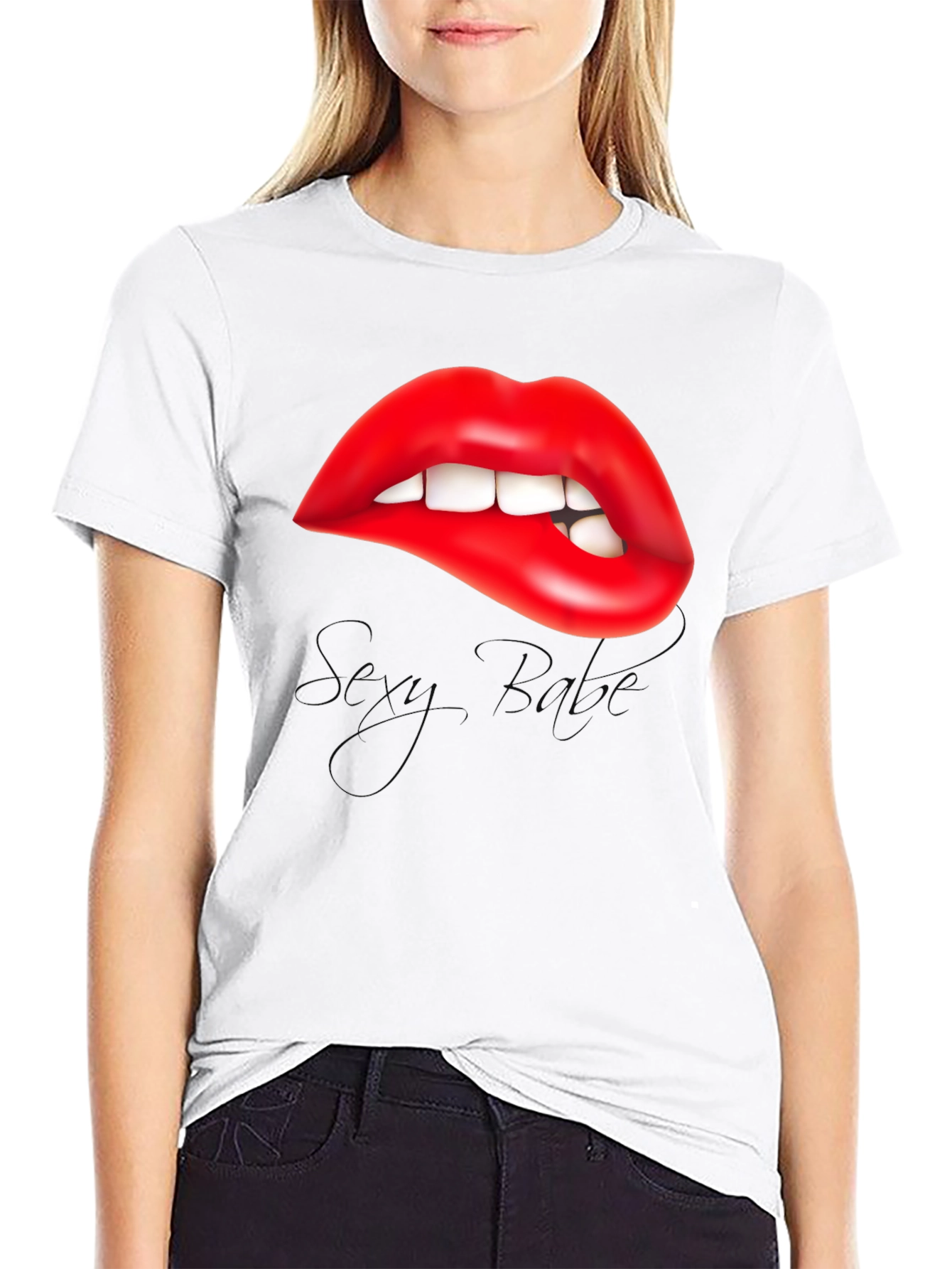Red Lips Biting Lip Graphic Tee