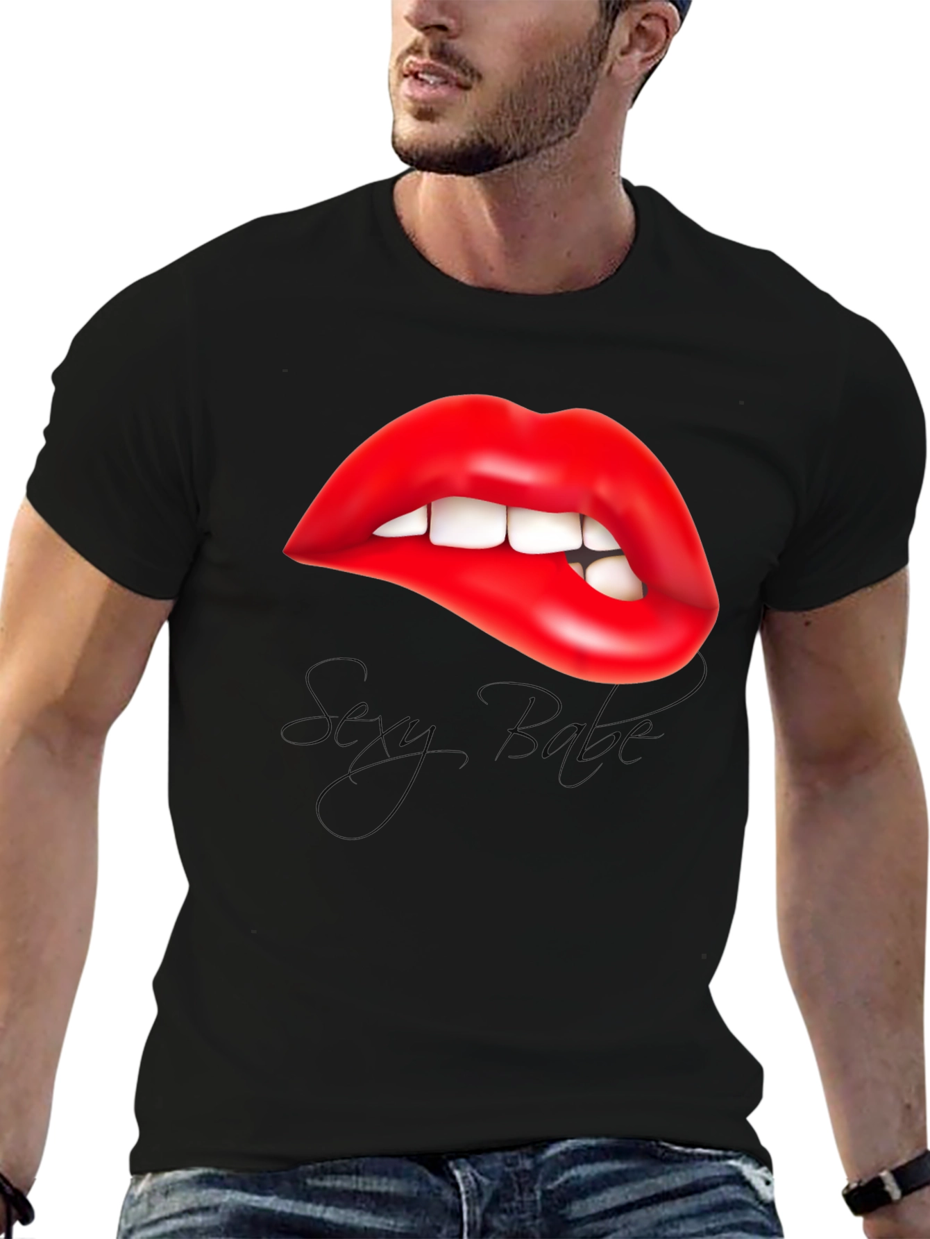 Red Lips Biting Lip Graphic Tee