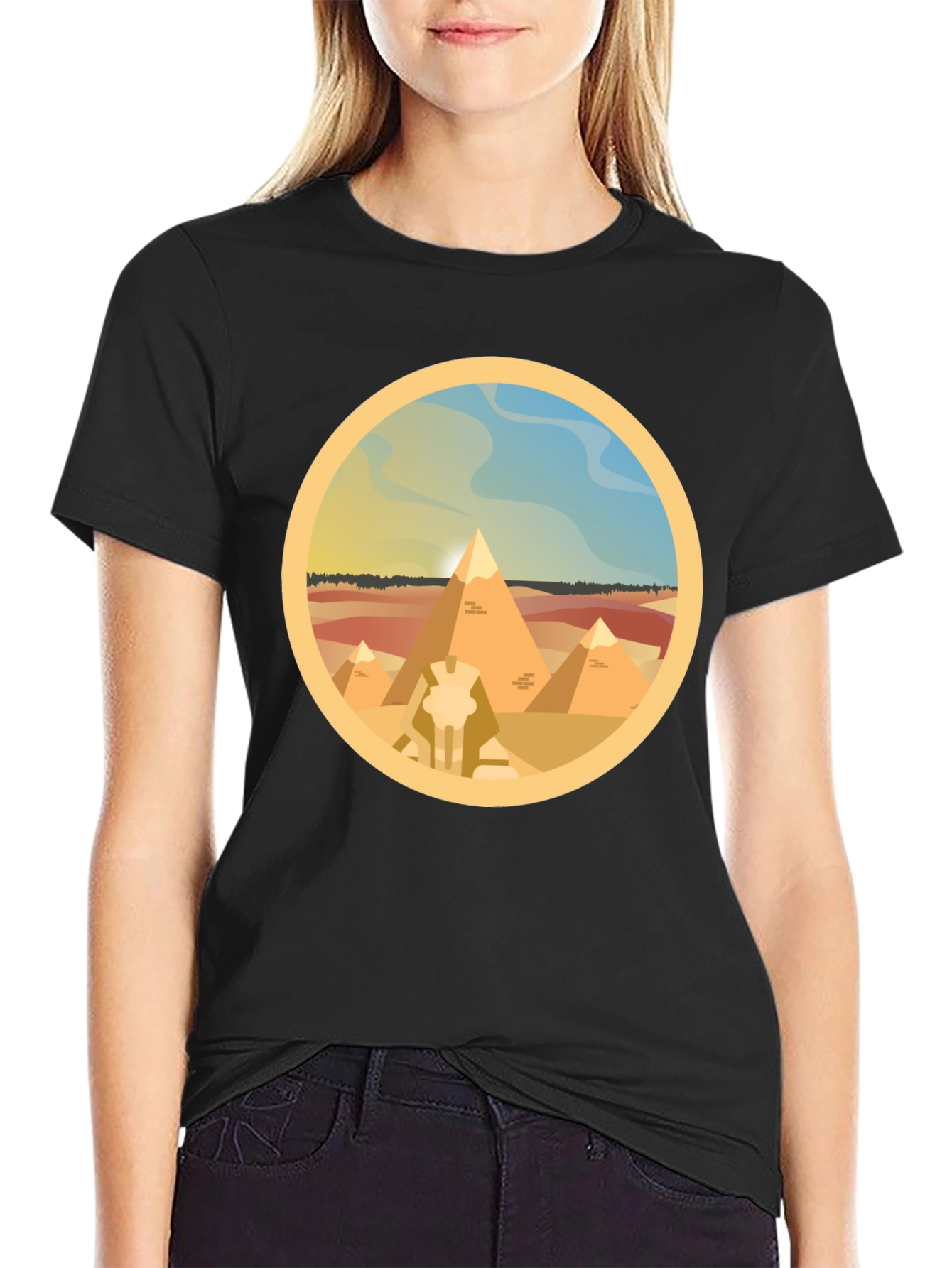Egyptian Pyramids Graphic T-Shirt - Black Cotton Tee
