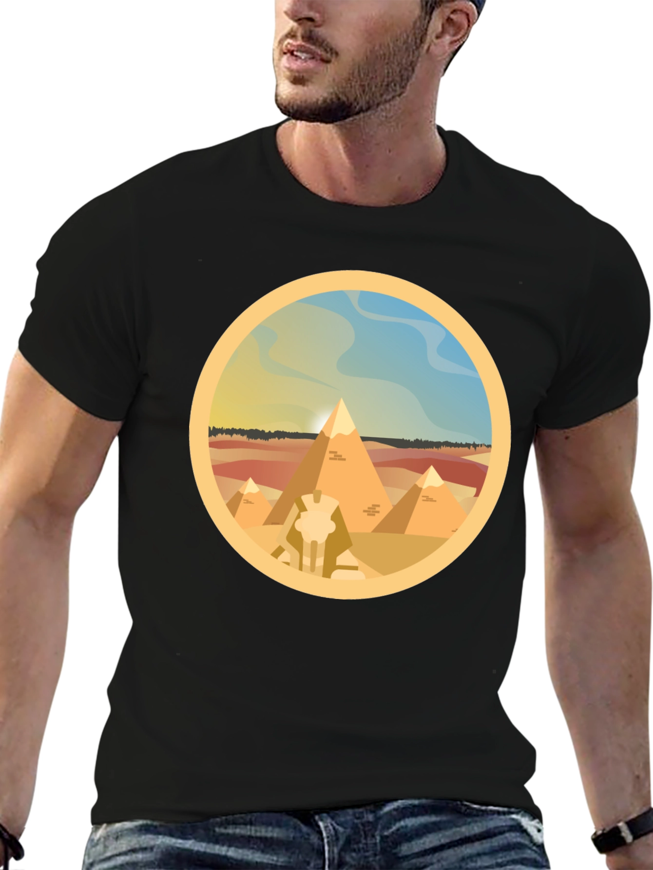 Egyptian Pyramids Graphic T-Shirt - Black Cotton Tee