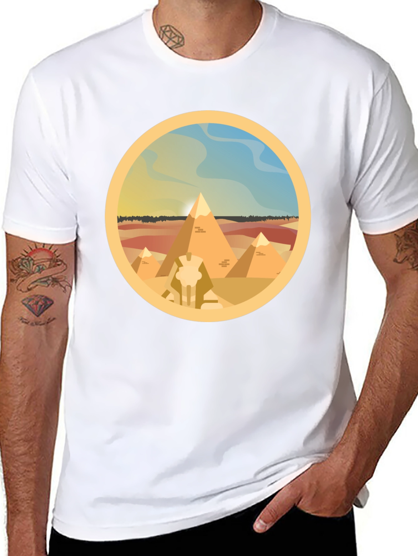 Egyptian Pyramids Graphic T-Shirt - Black Cotton Tee