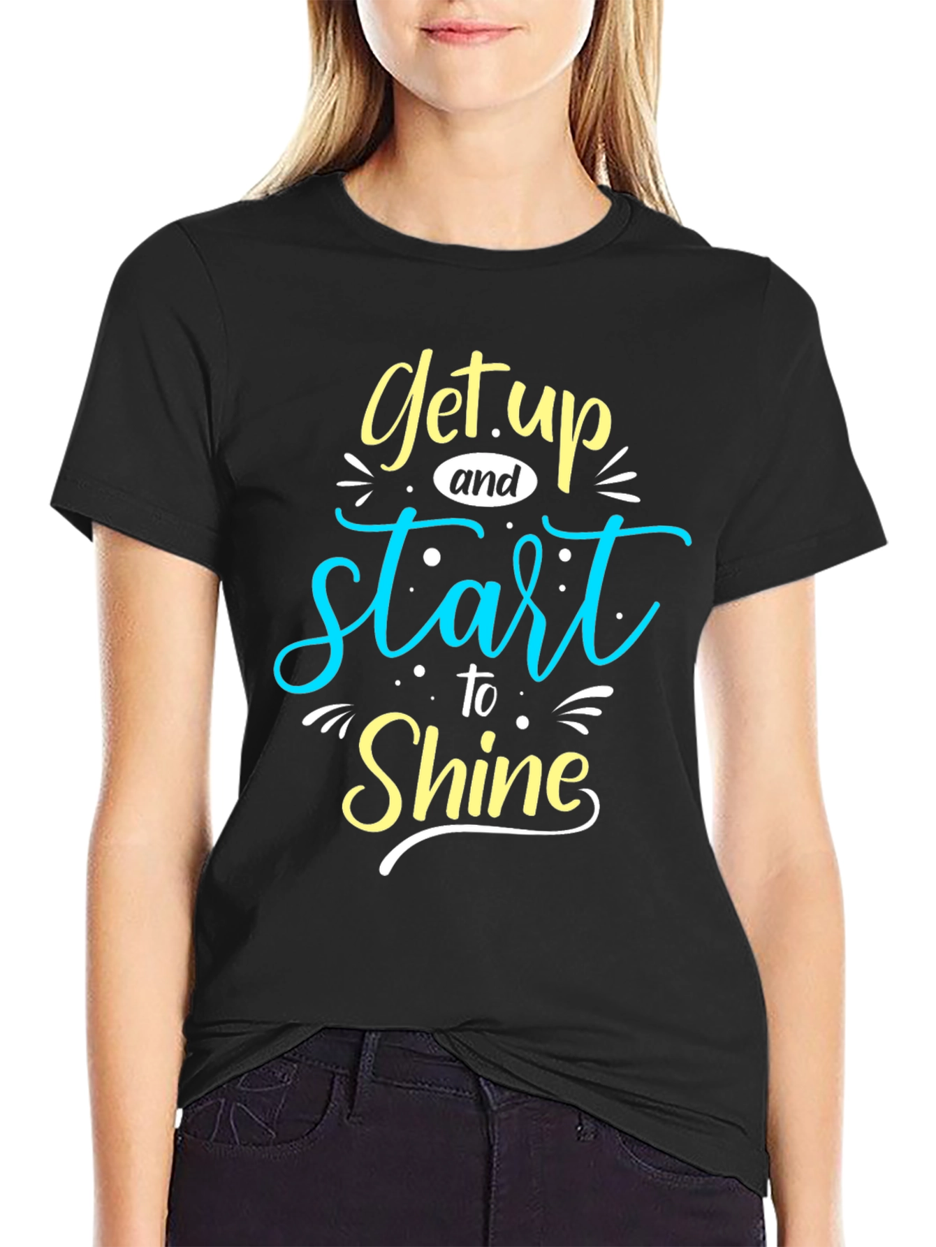 Get Up and Start to Shine Black Graphic Tee