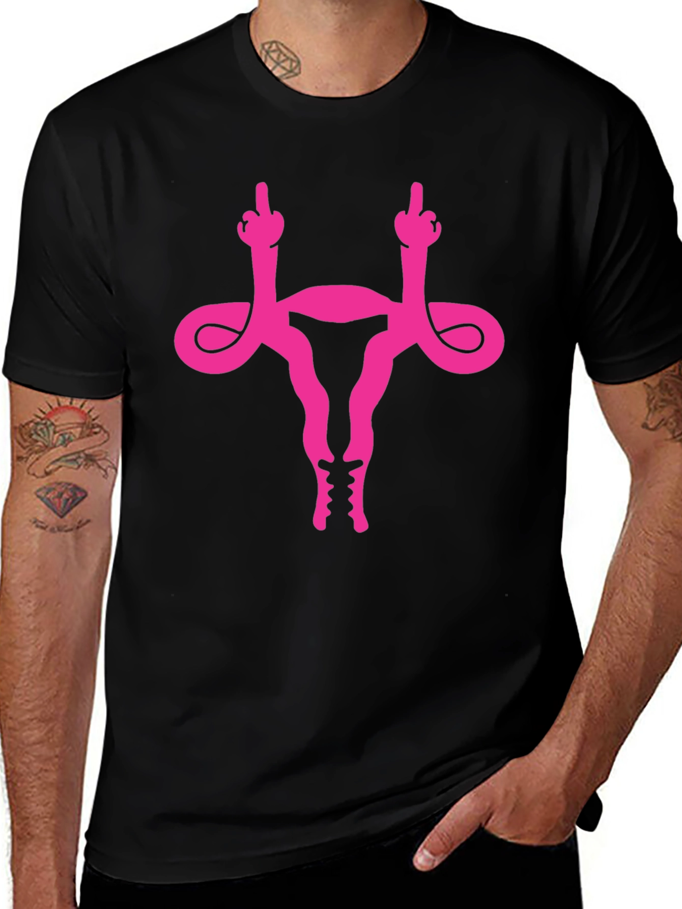Uterus Middle Finger Graphic Tee - Black