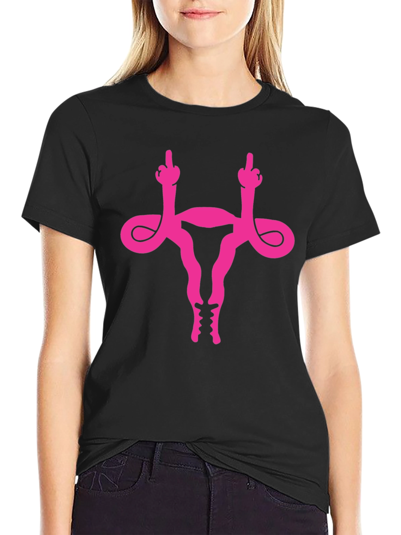 Uterus Middle Finger Graphic Tee - Black