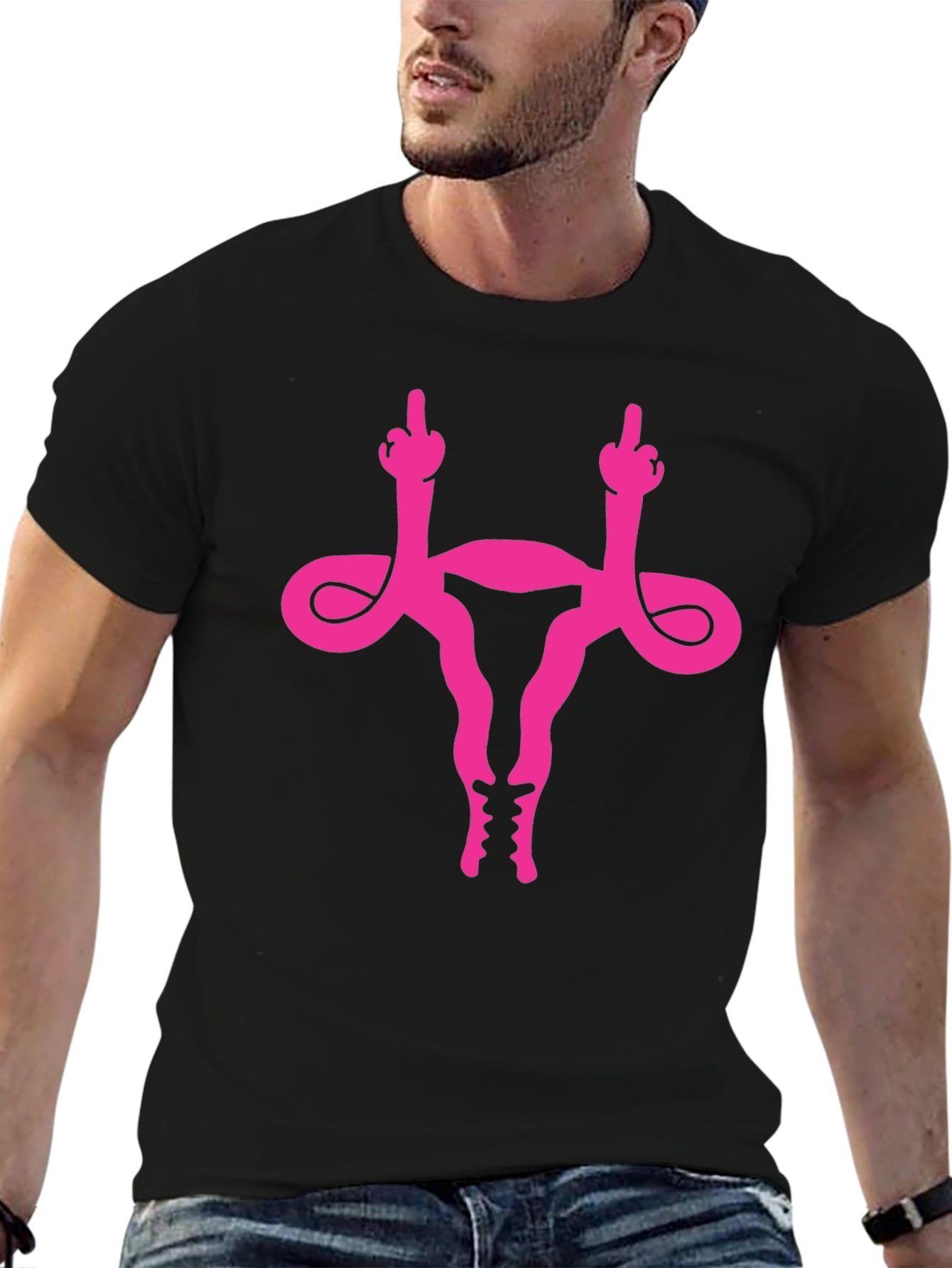 Uterus Middle Finger Graphic Tee - Black