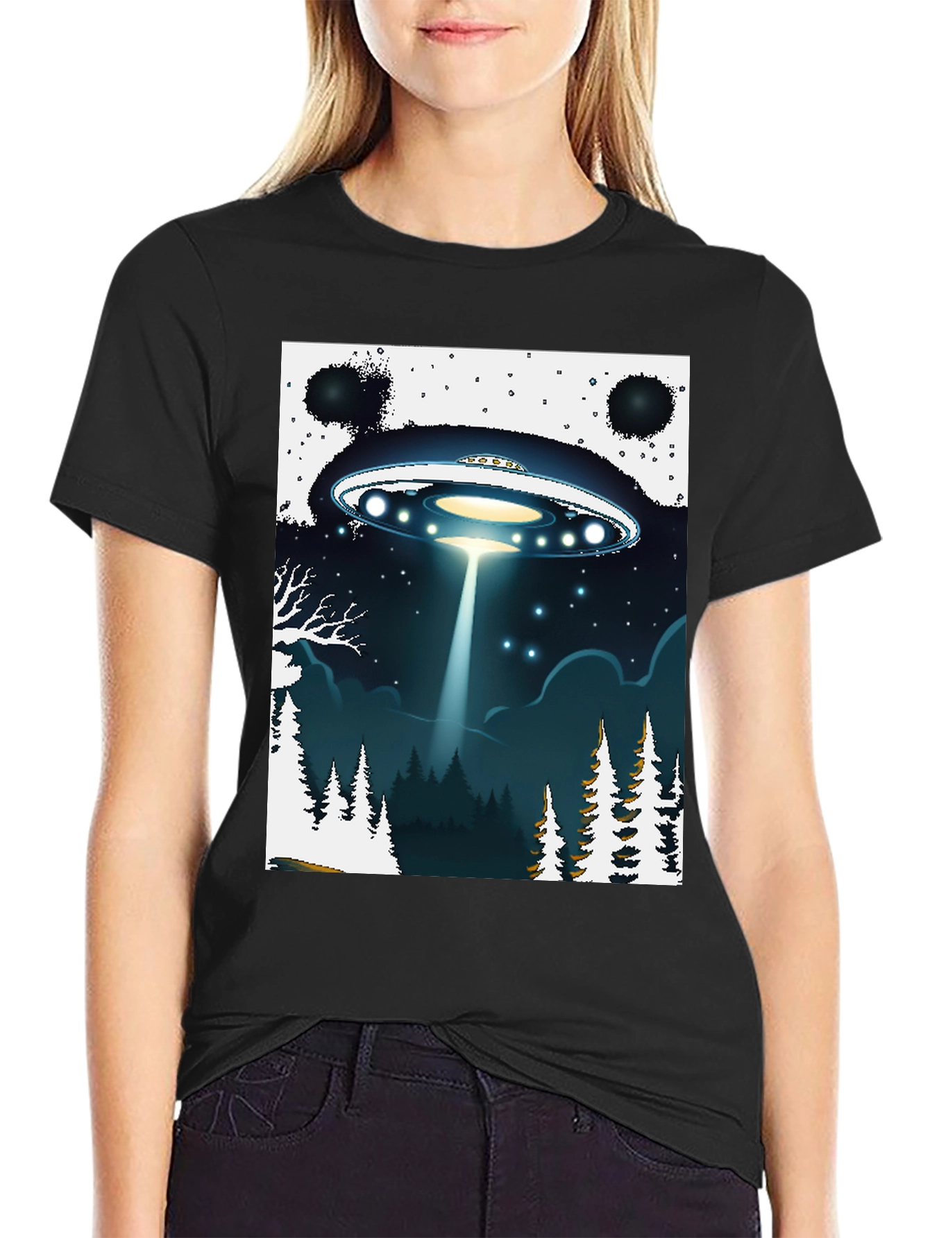 UFO Abduction Graphic T-Shirt - Sci-Fi Black Tee