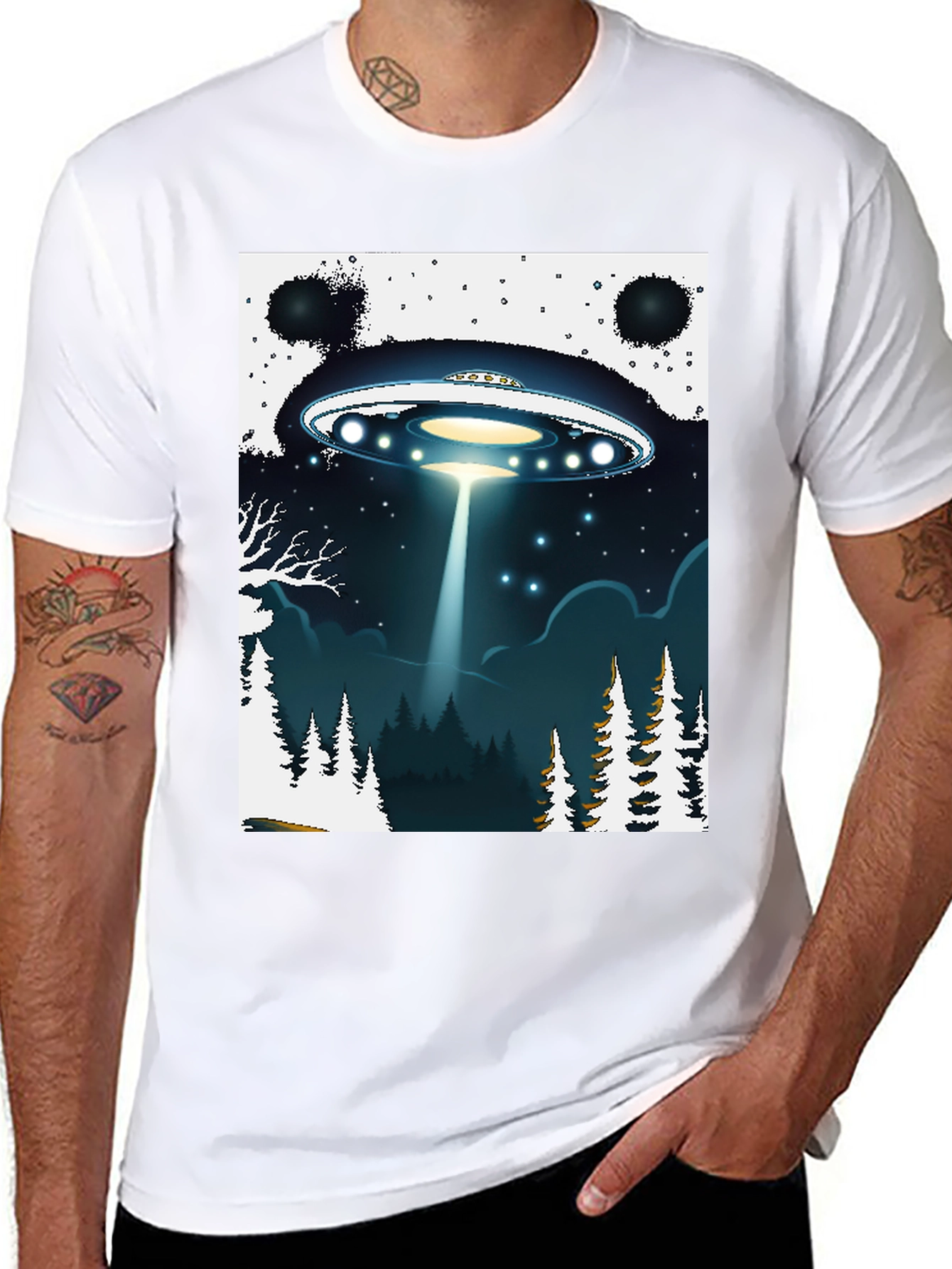 UFO Abduction Graphic T-Shirt - Sci-Fi Black Tee