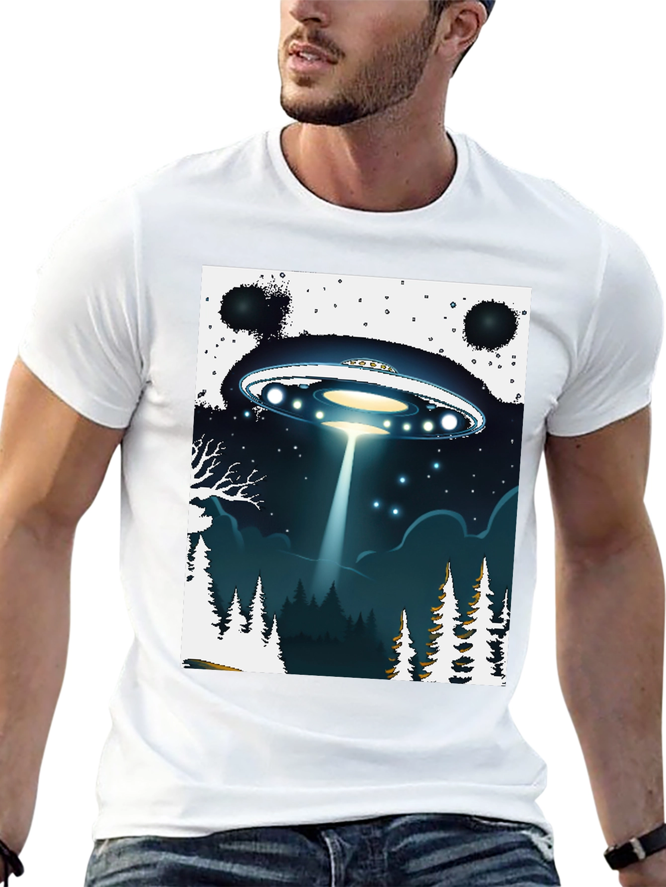 UFO Abduction Graphic T-Shirt - Sci-Fi Black Tee