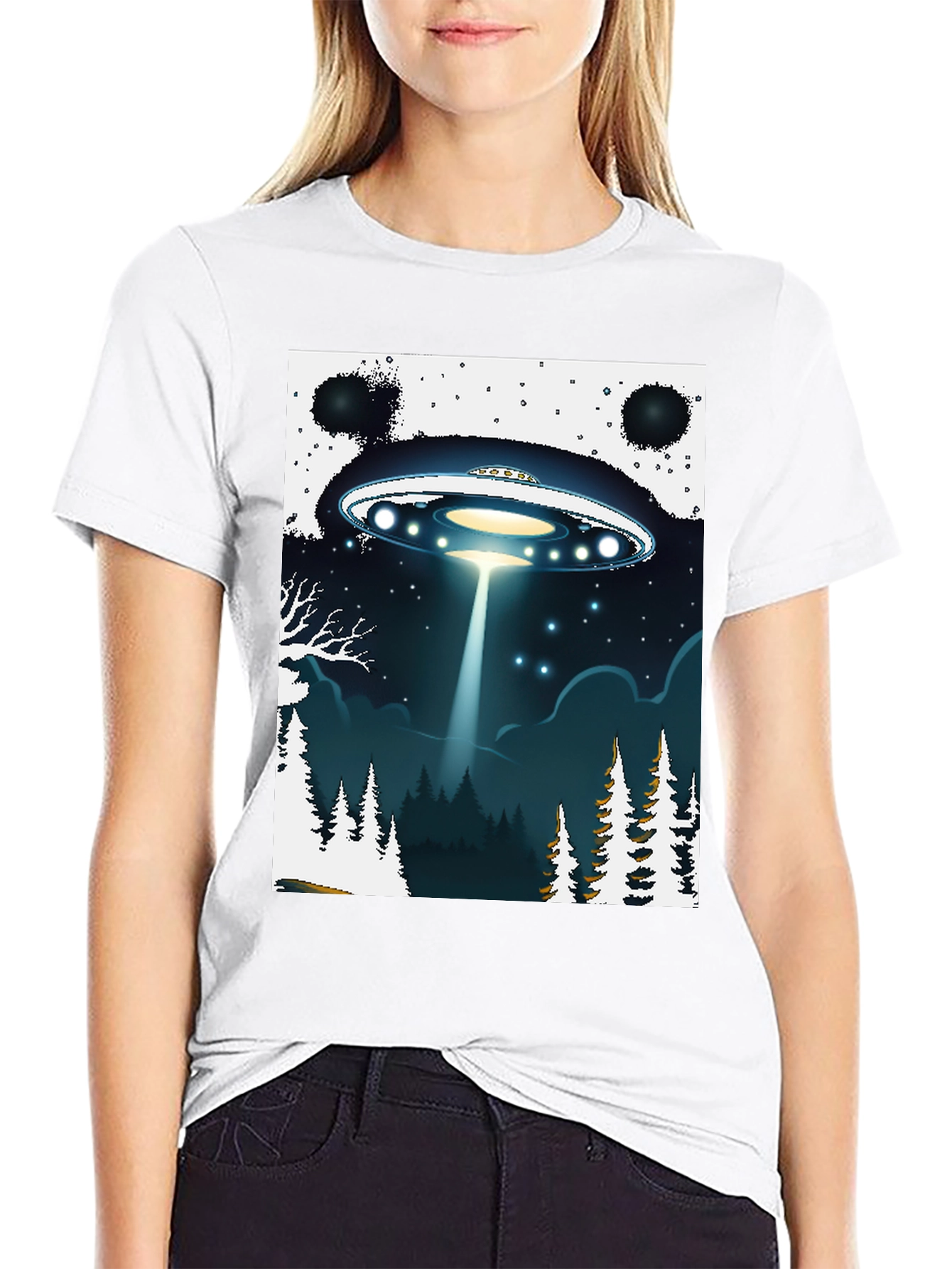 UFO Abduction Graphic T-Shirt - Sci-Fi Black Tee