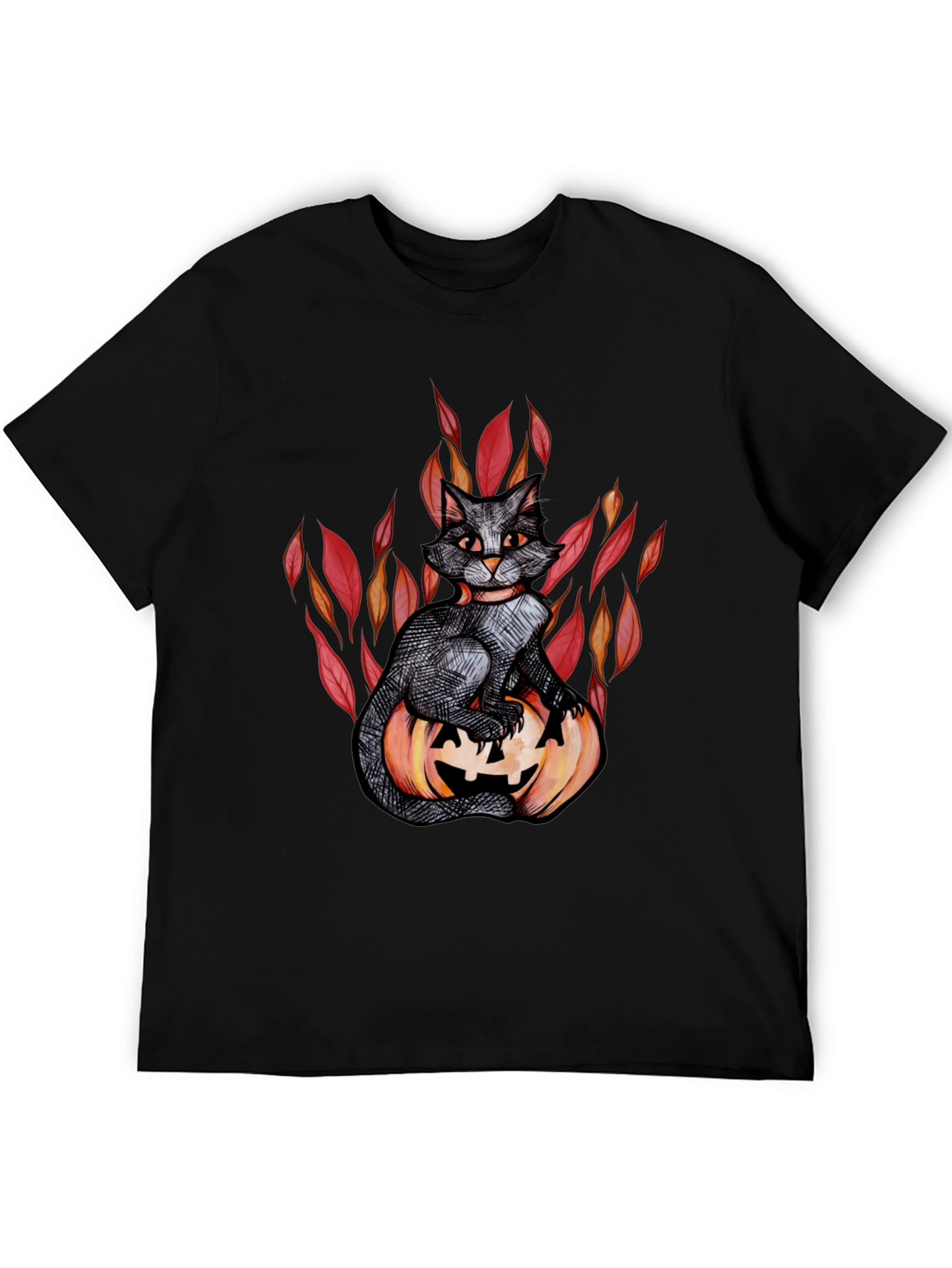 Halloween Black Cat Pumpkin Graphic Tee