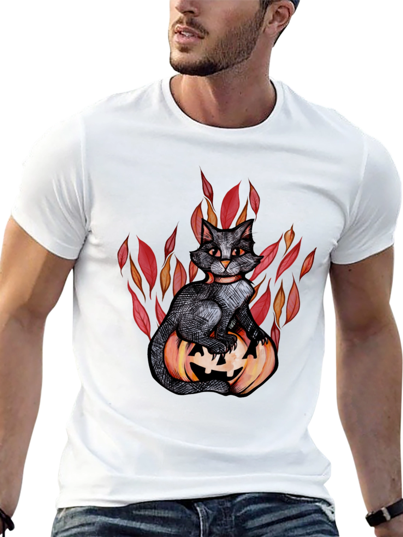 Halloween Black Cat Pumpkin Graphic Tee