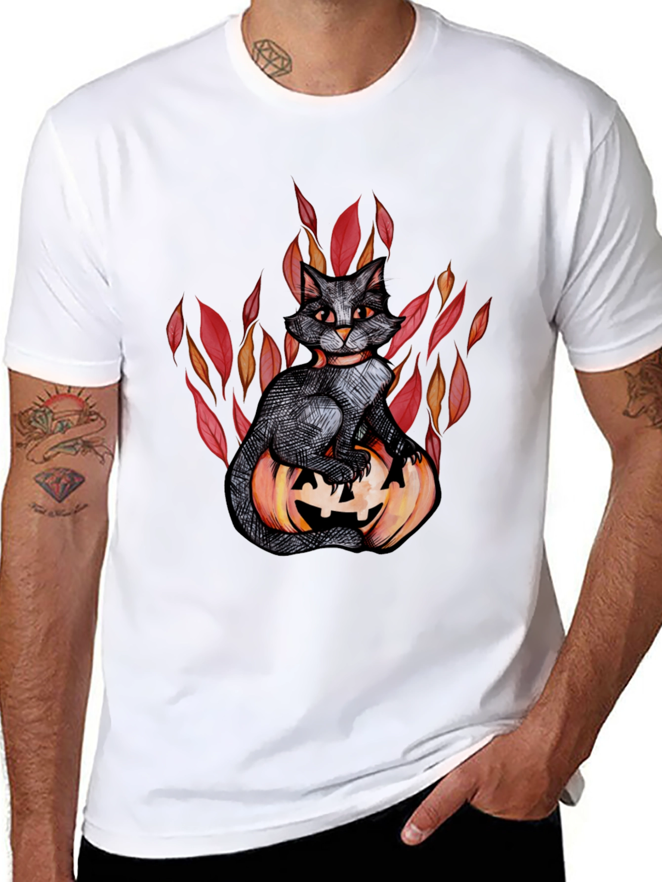 Halloween Black Cat Pumpkin Graphic Tee
