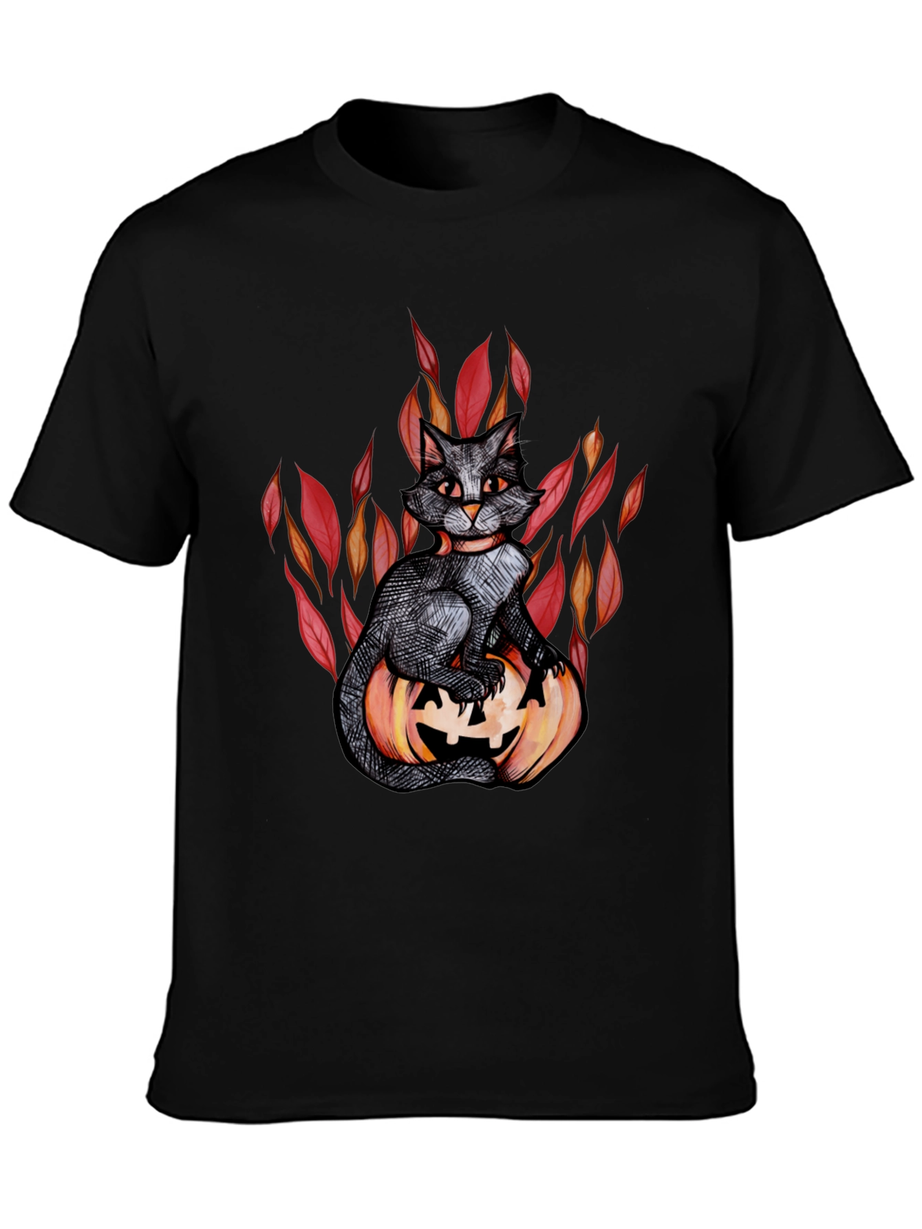 Halloween Black Cat Pumpkin Graphic Tee
