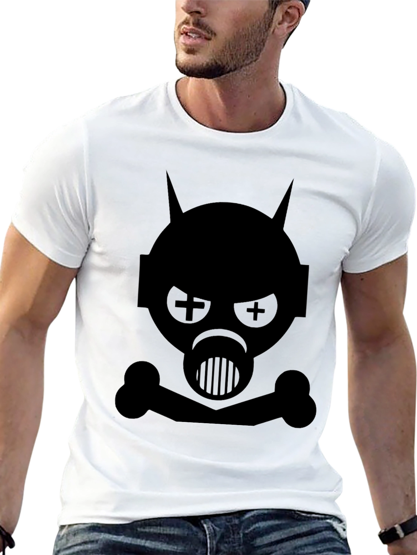 Edgy Gas Mask Skull Graphic Tee - Black