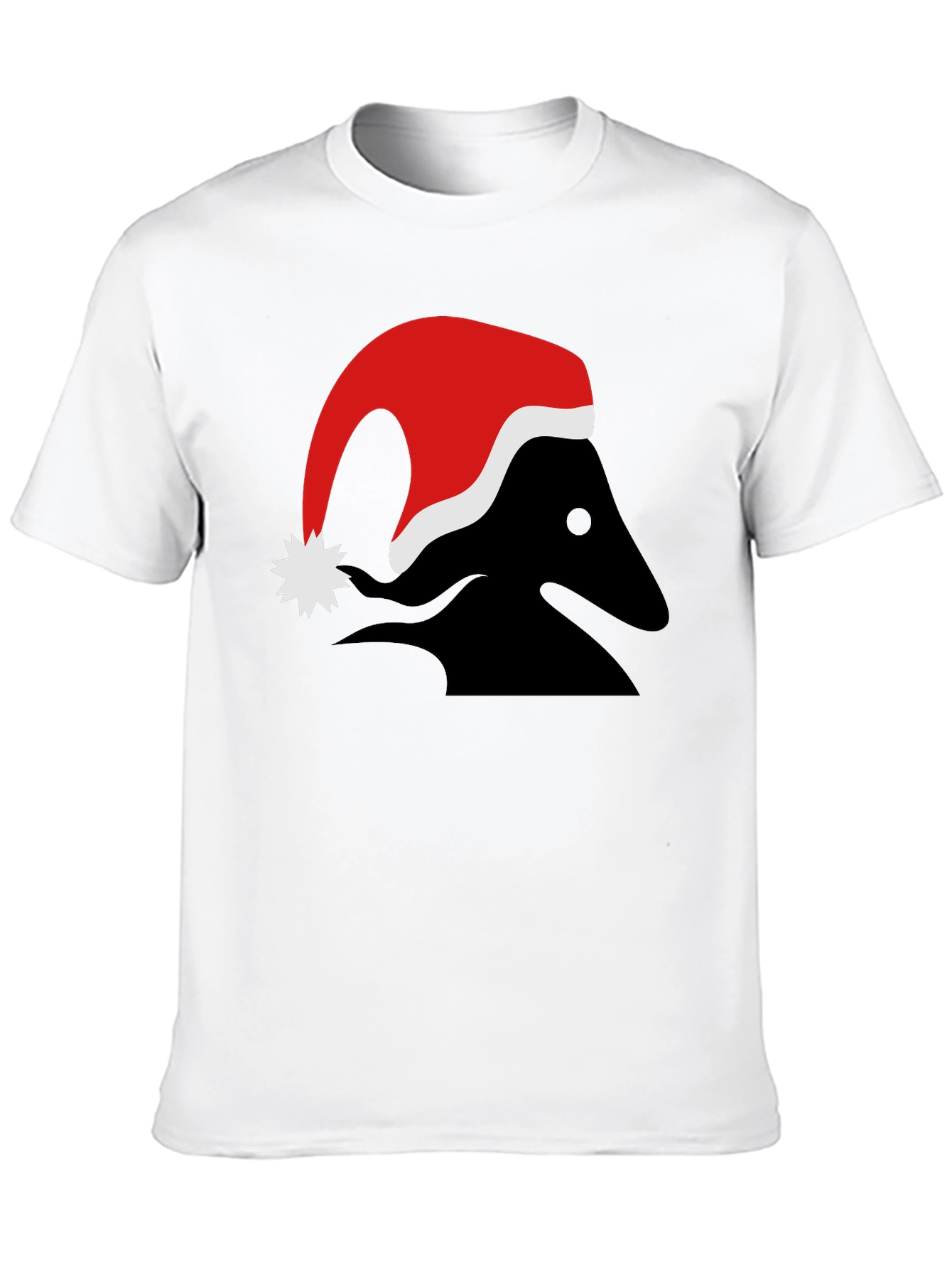 Festive Black T-Shirt with Santa Hat Design