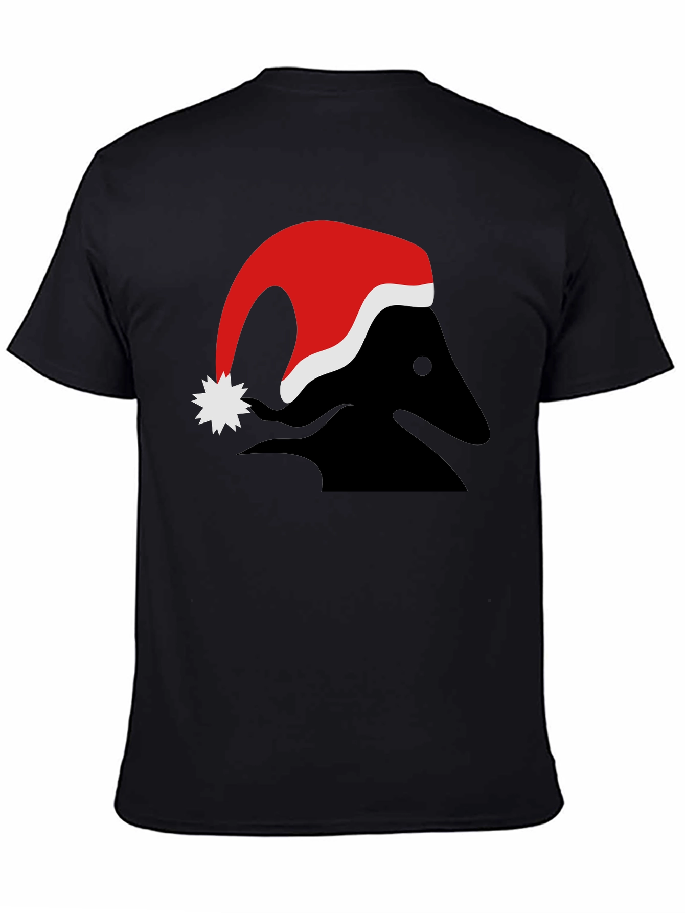Festive Black T-Shirt with Santa Hat Design