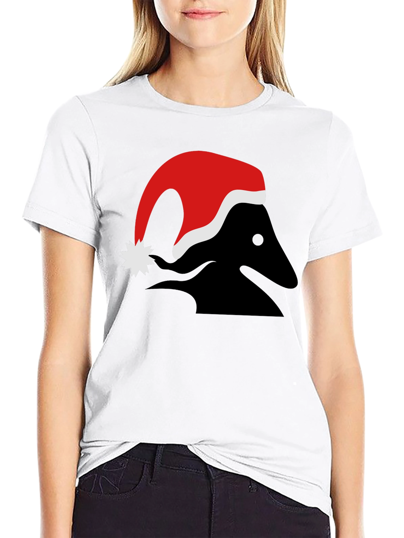 Festive Black T-Shirt with Santa Hat Design