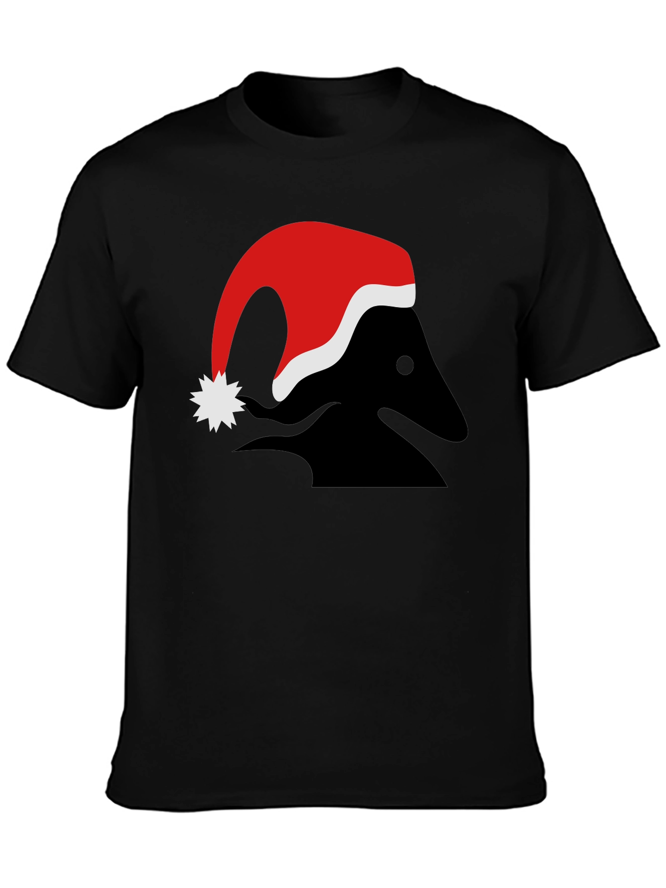 Festive Black T-Shirt with Santa Hat Design