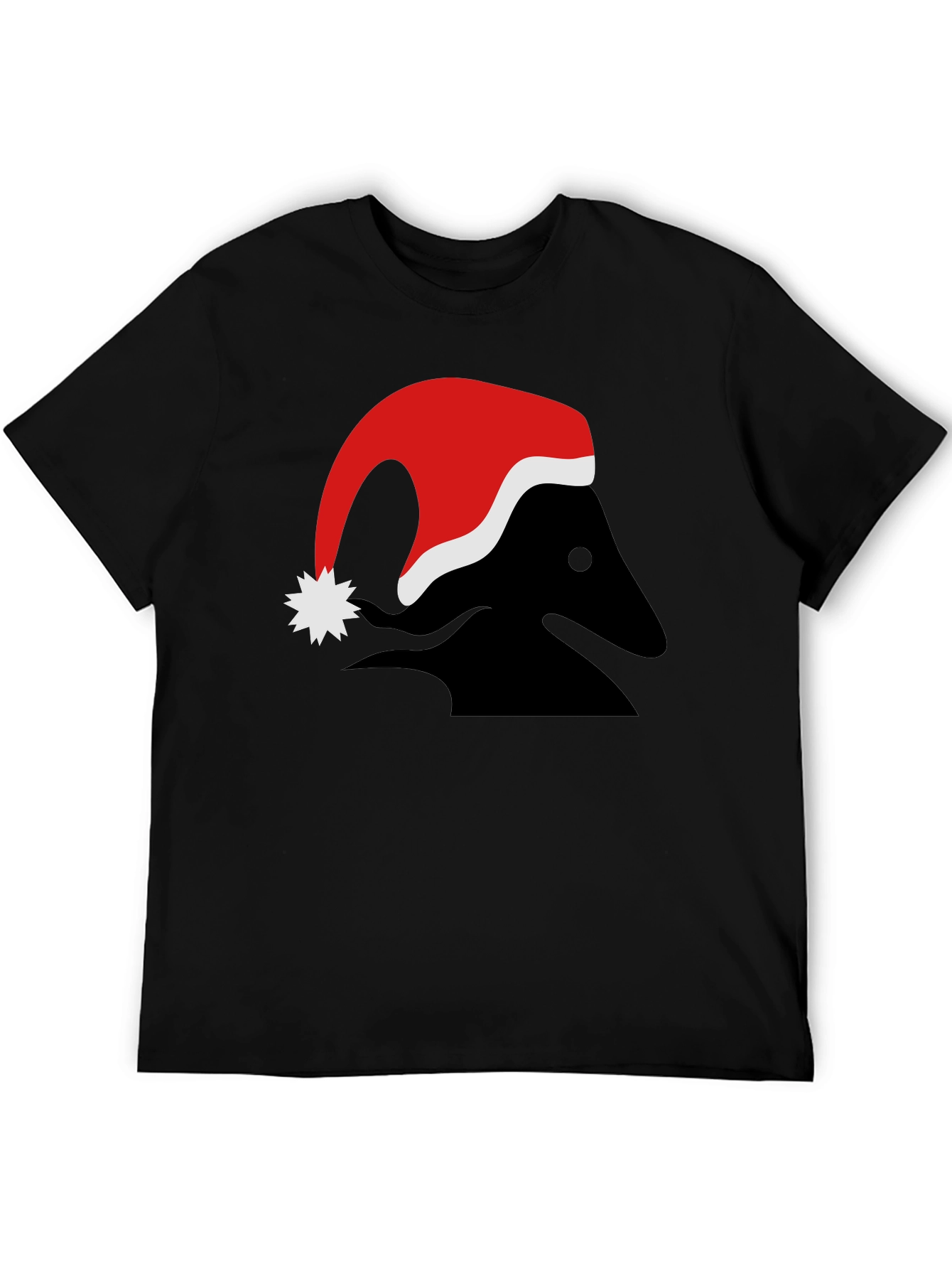 Festive Black T-Shirt with Santa Hat Design