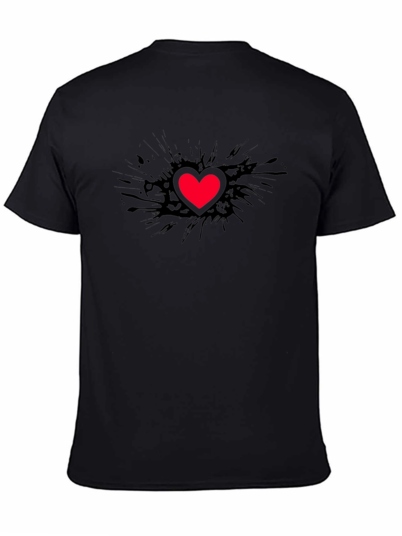 Black T-Shirt with Red Heart Graphic