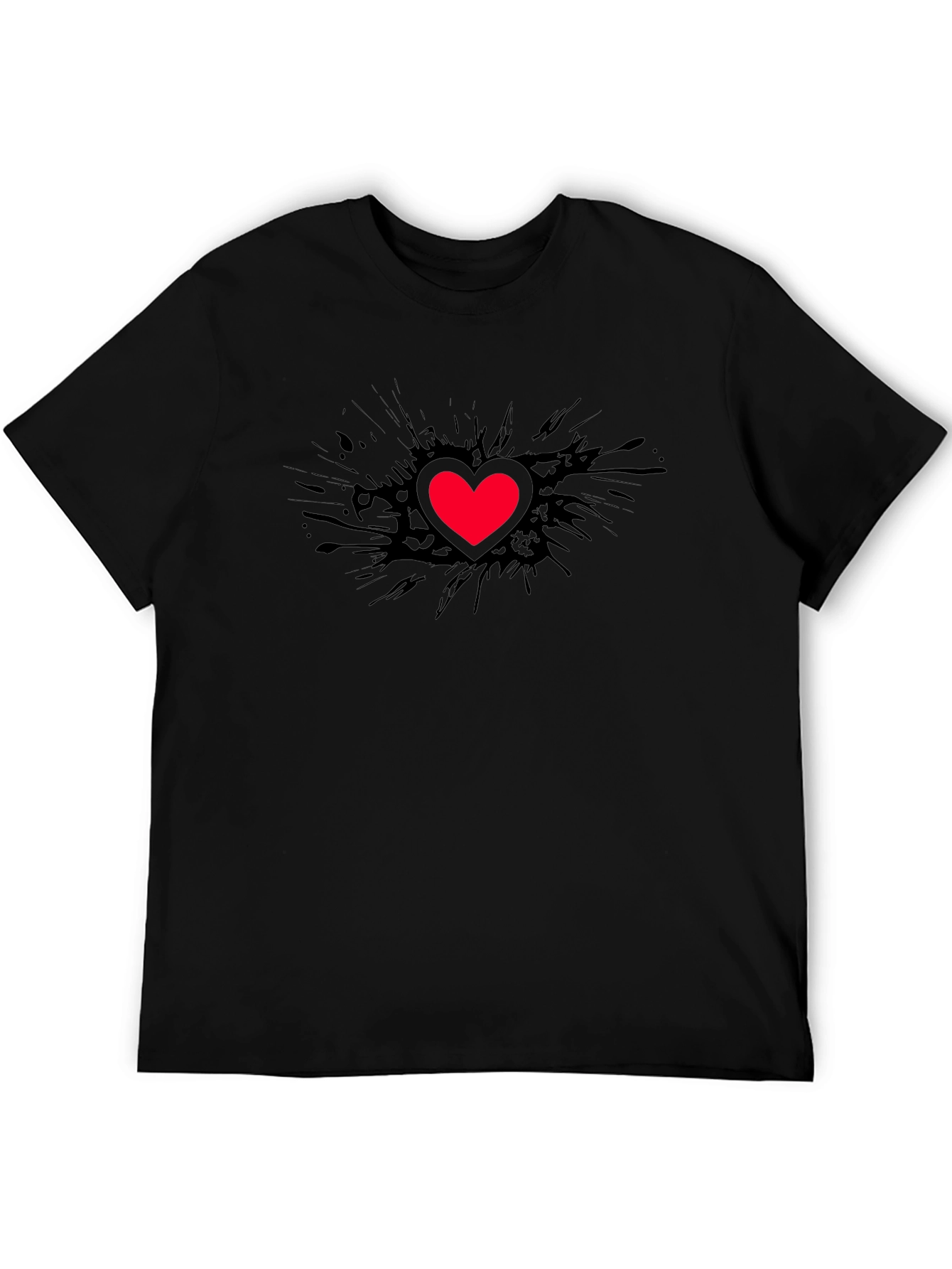 Black T-Shirt with Red Heart Graphic