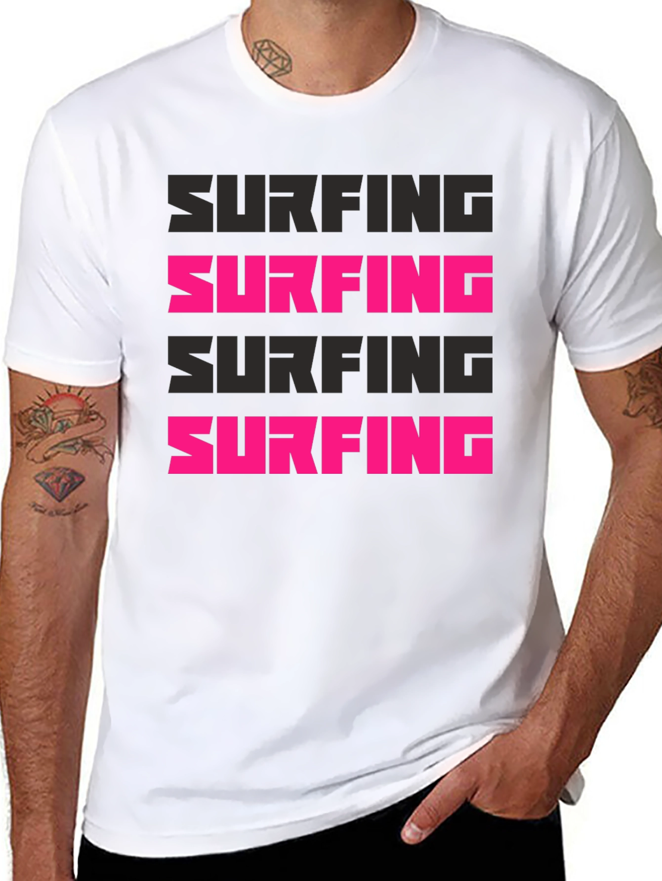 Surfing Graphic Print Black T-Shirt