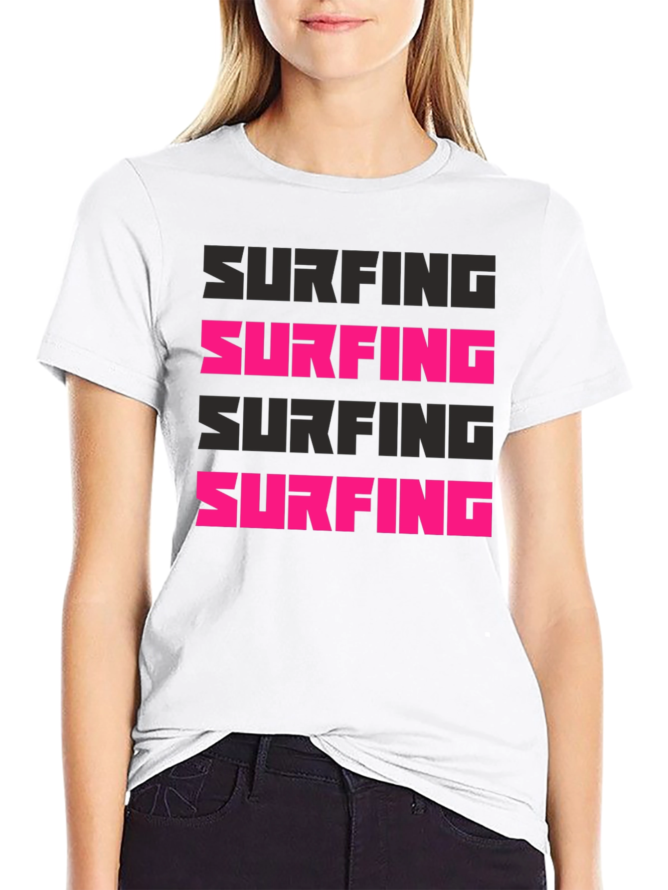 Surfing Graphic Print Black T-Shirt