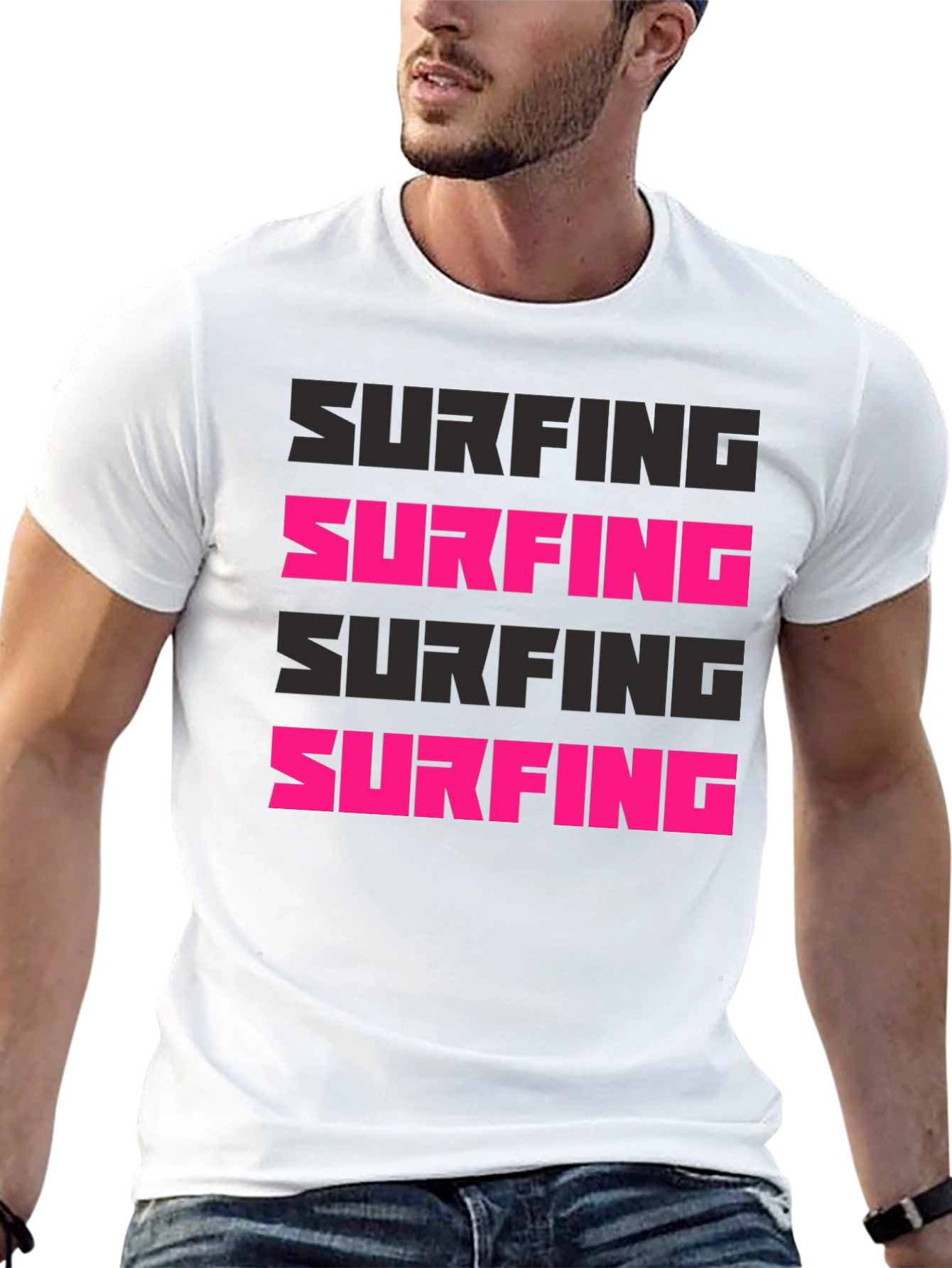 Surfing Graphic Print Black T-Shirt