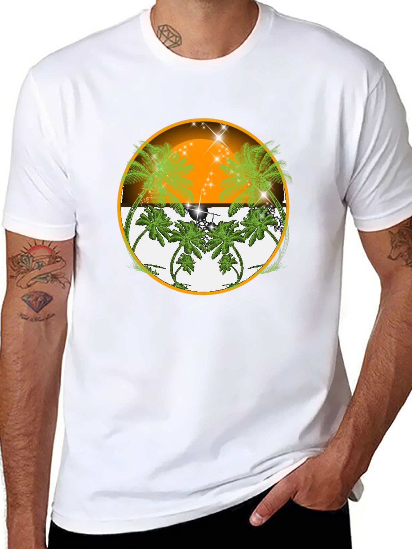 Tropical Sunset Palm Tree Graphic Tee
