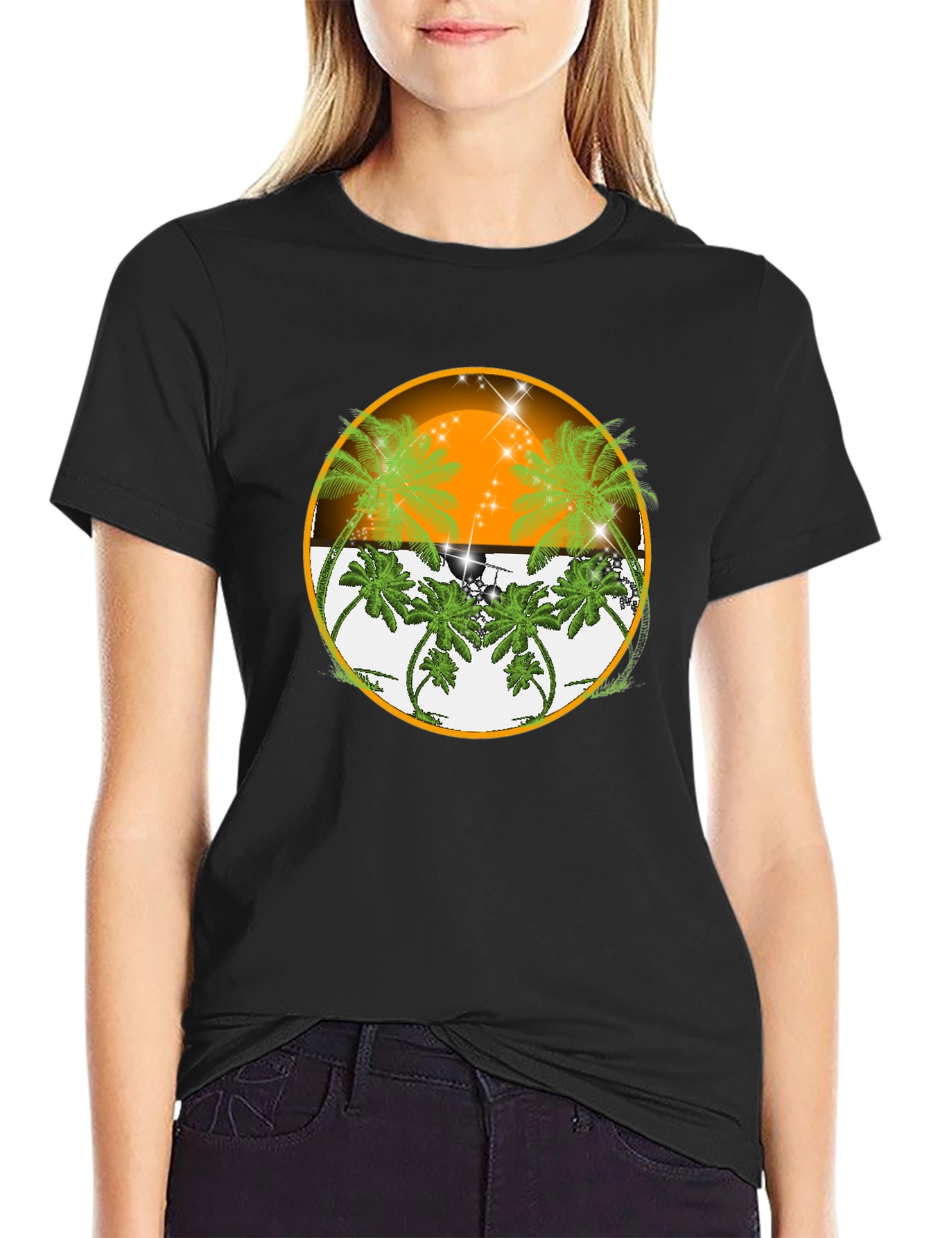 Tropical Sunset Palm Tree Graphic Tee