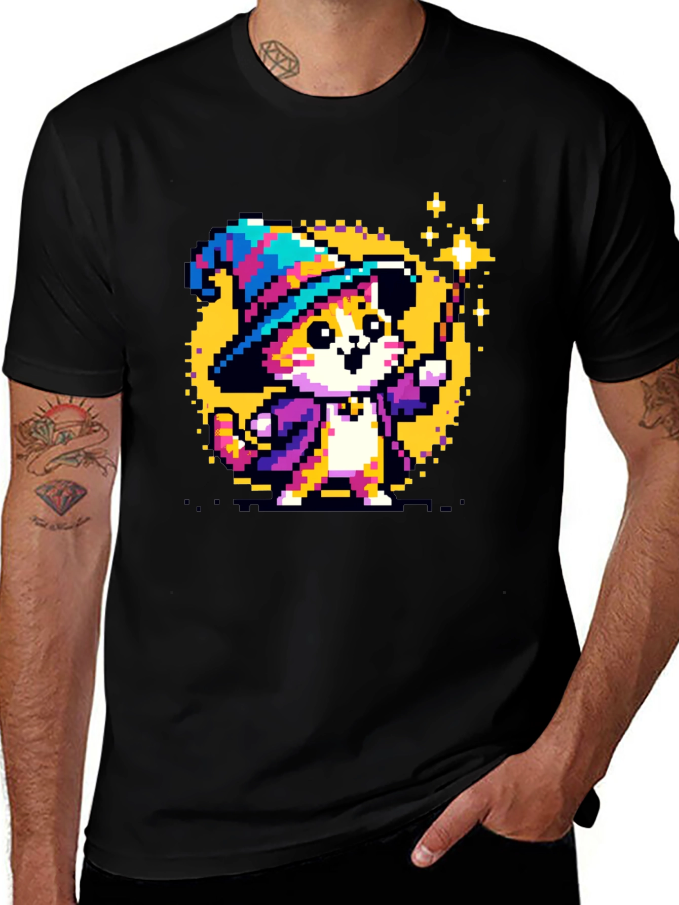 Wizard Cat Pixel Art T-Shirt