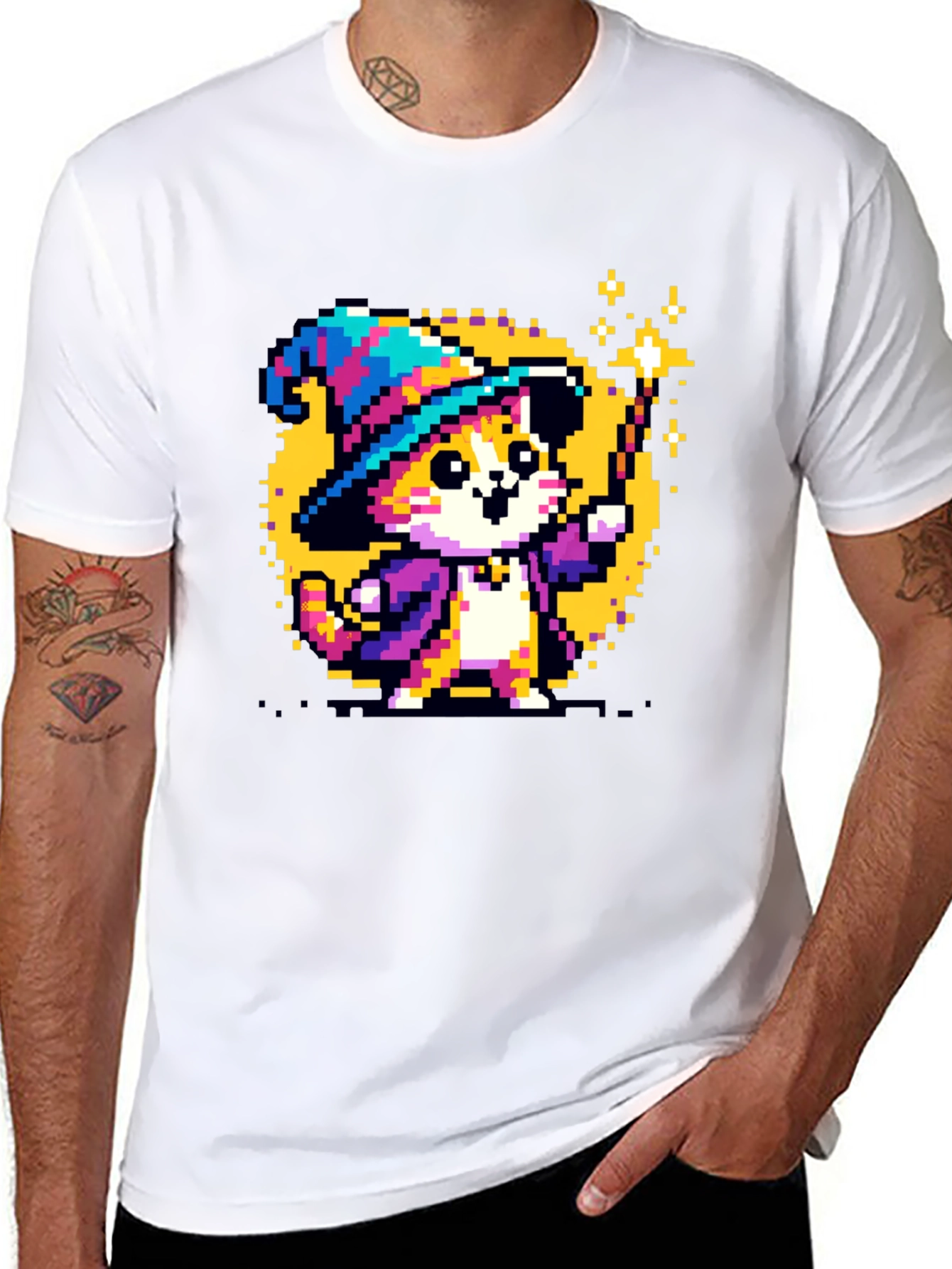Wizard Cat Pixel Art T-Shirt
