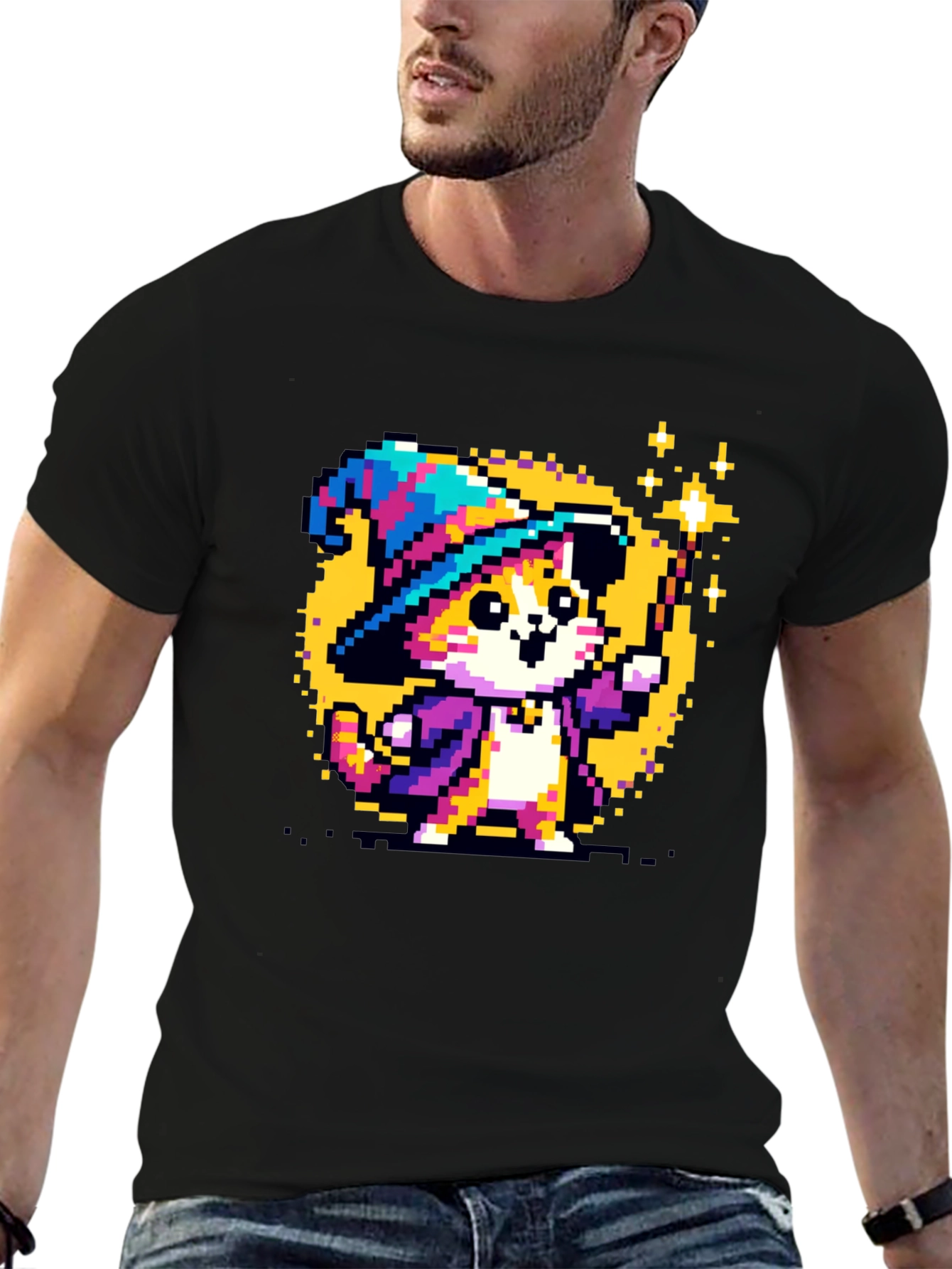 Wizard Cat Pixel Art T-Shirt