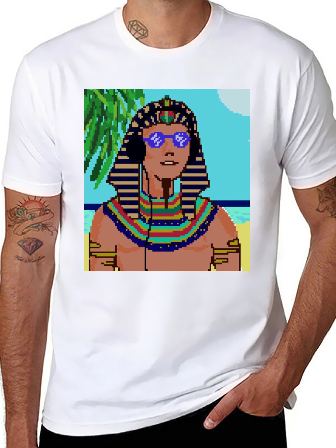 Retro Pharaoh Graphic Tee - Cool Pixelated Design
