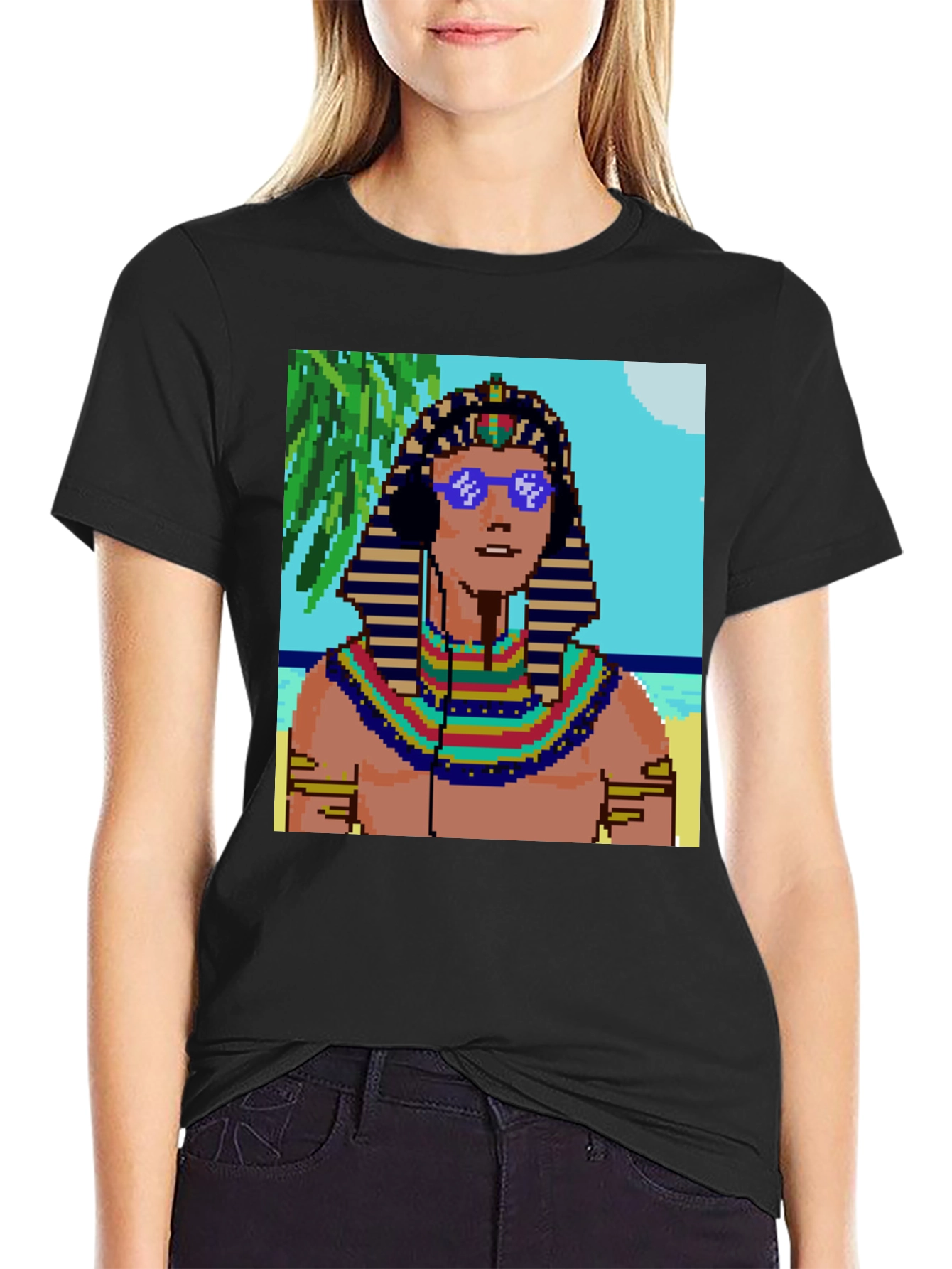 Retro Pharaoh Graphic Tee - Cool Pixelated Design
