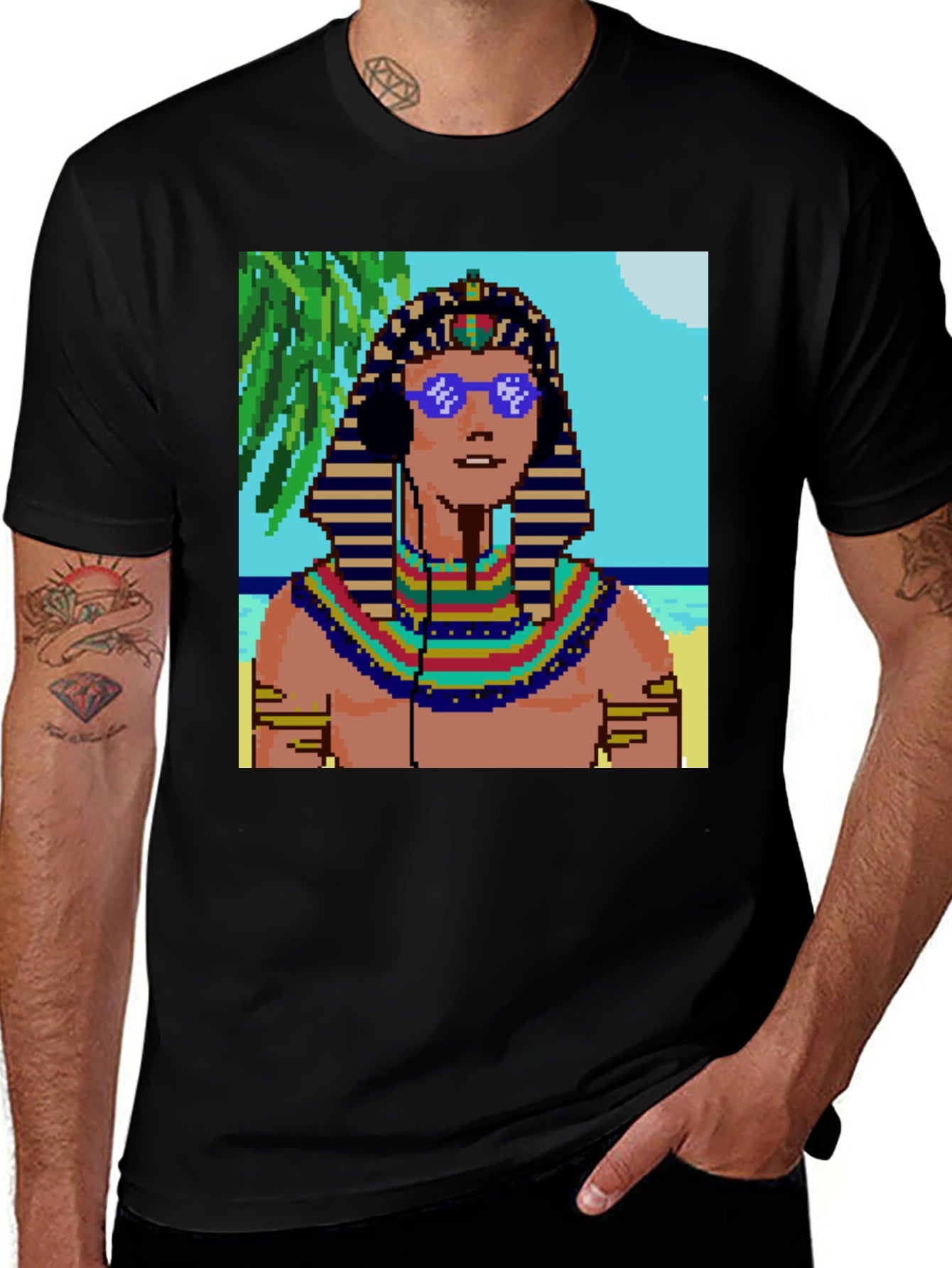 Retro Pharaoh Graphic Tee - Cool Pixelated Design