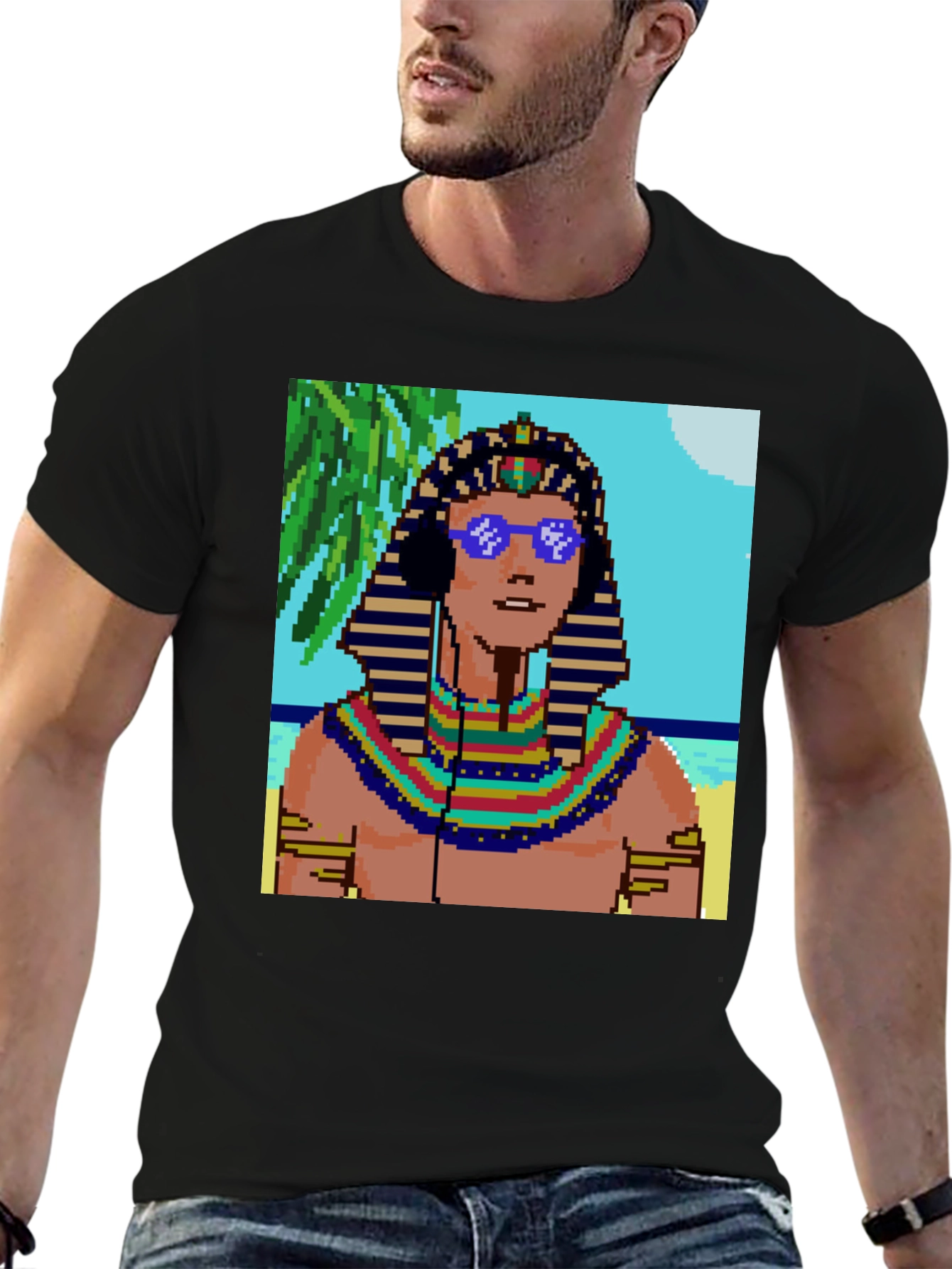 Retro Pharaoh Graphic Tee - Cool Pixelated Design