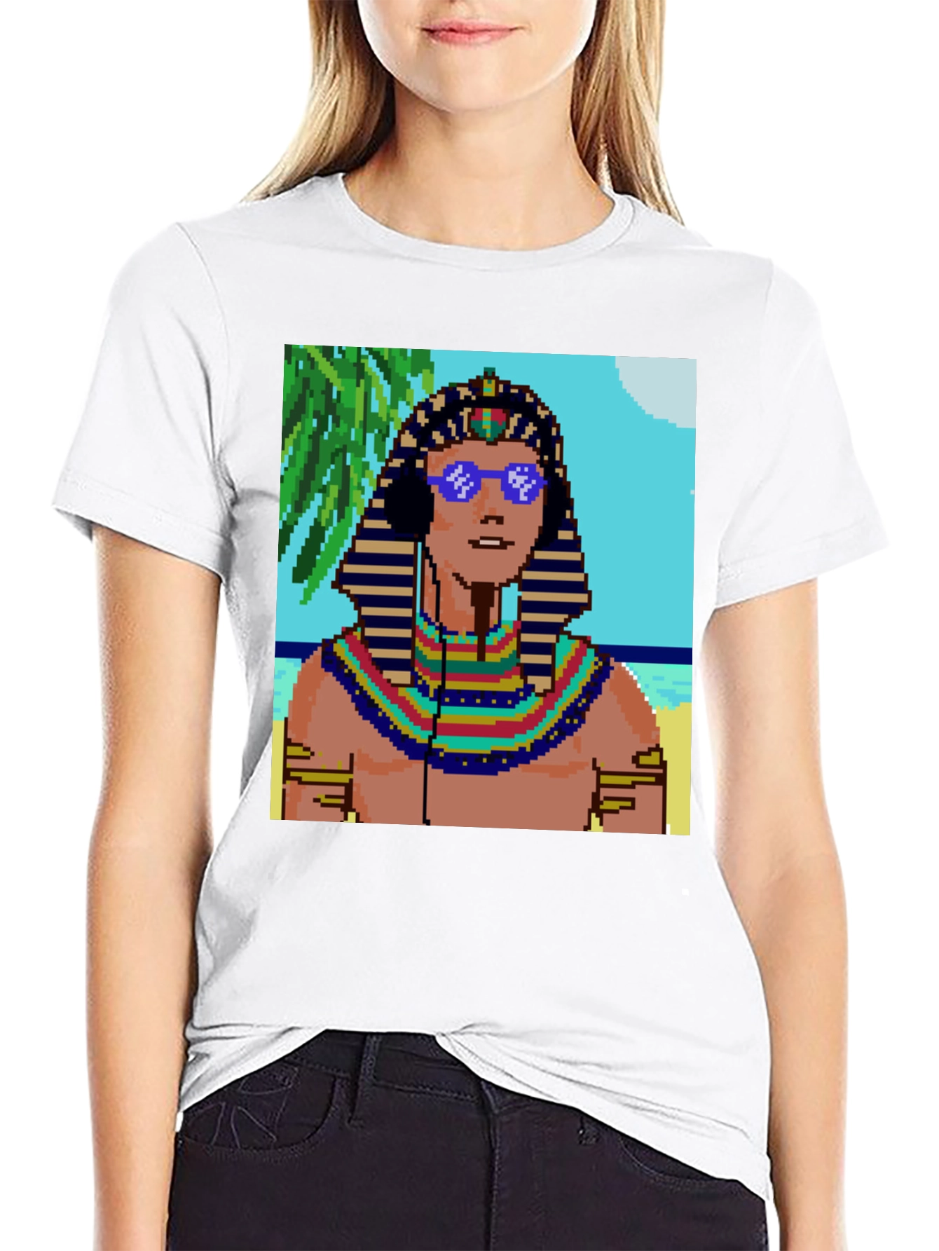 Retro Pharaoh Graphic Tee - Cool Pixelated Design
