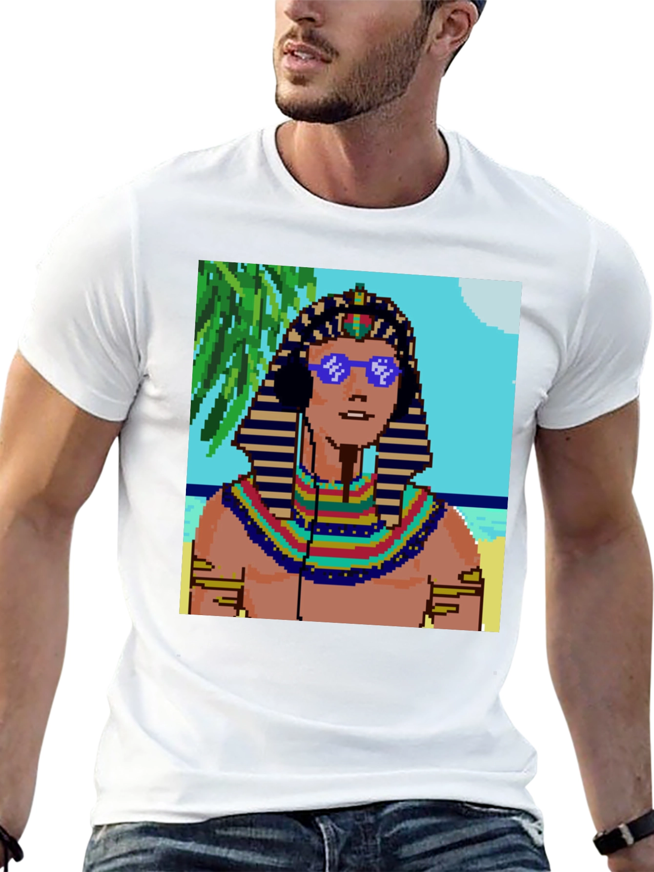 Retro Pharaoh Graphic Tee - Cool Pixelated Design