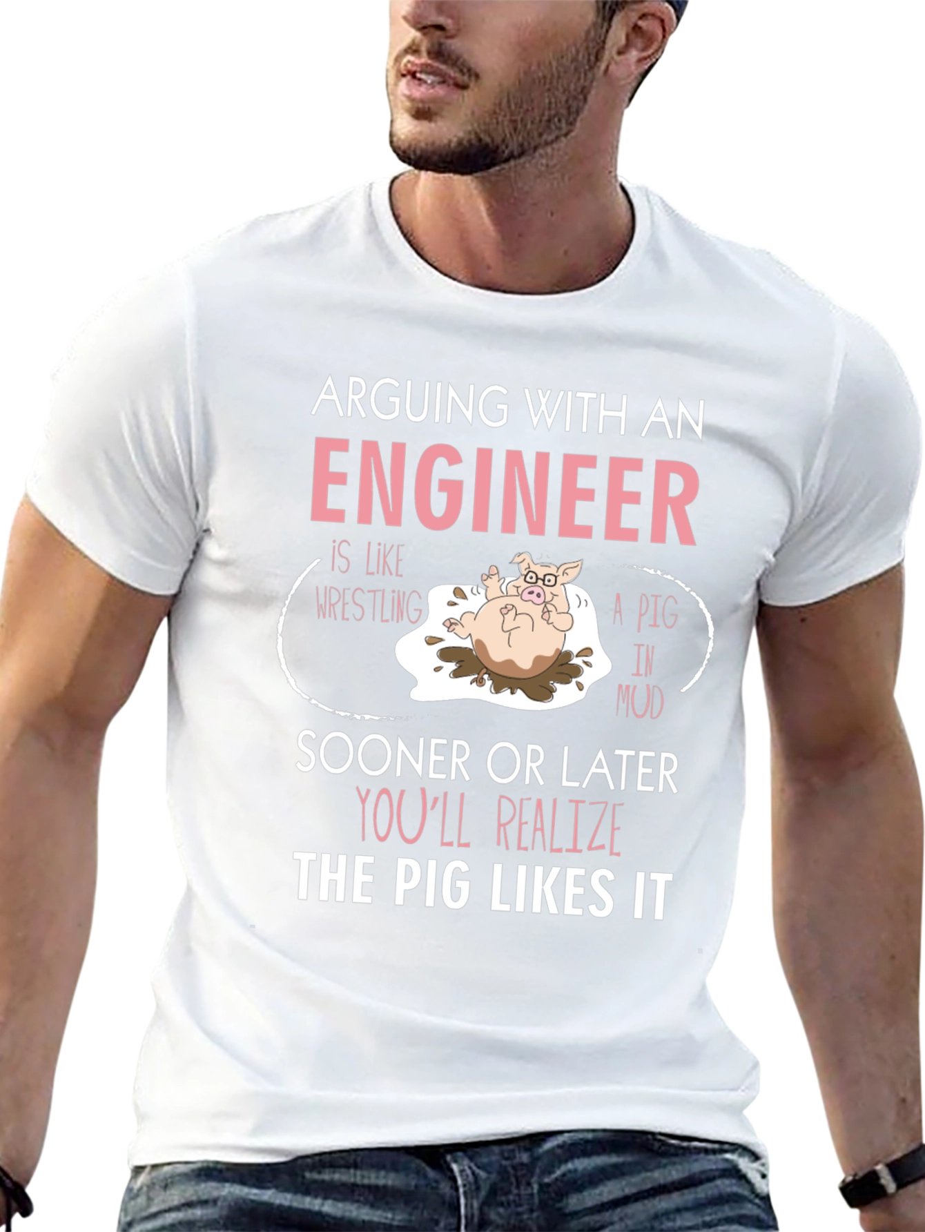 Arguing With Engineer T-Shirt Funny Pig Design