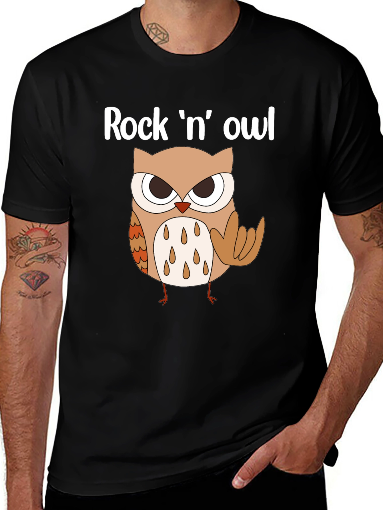 Rock n Owl Graphic Tee - Mens Black T-Shirt